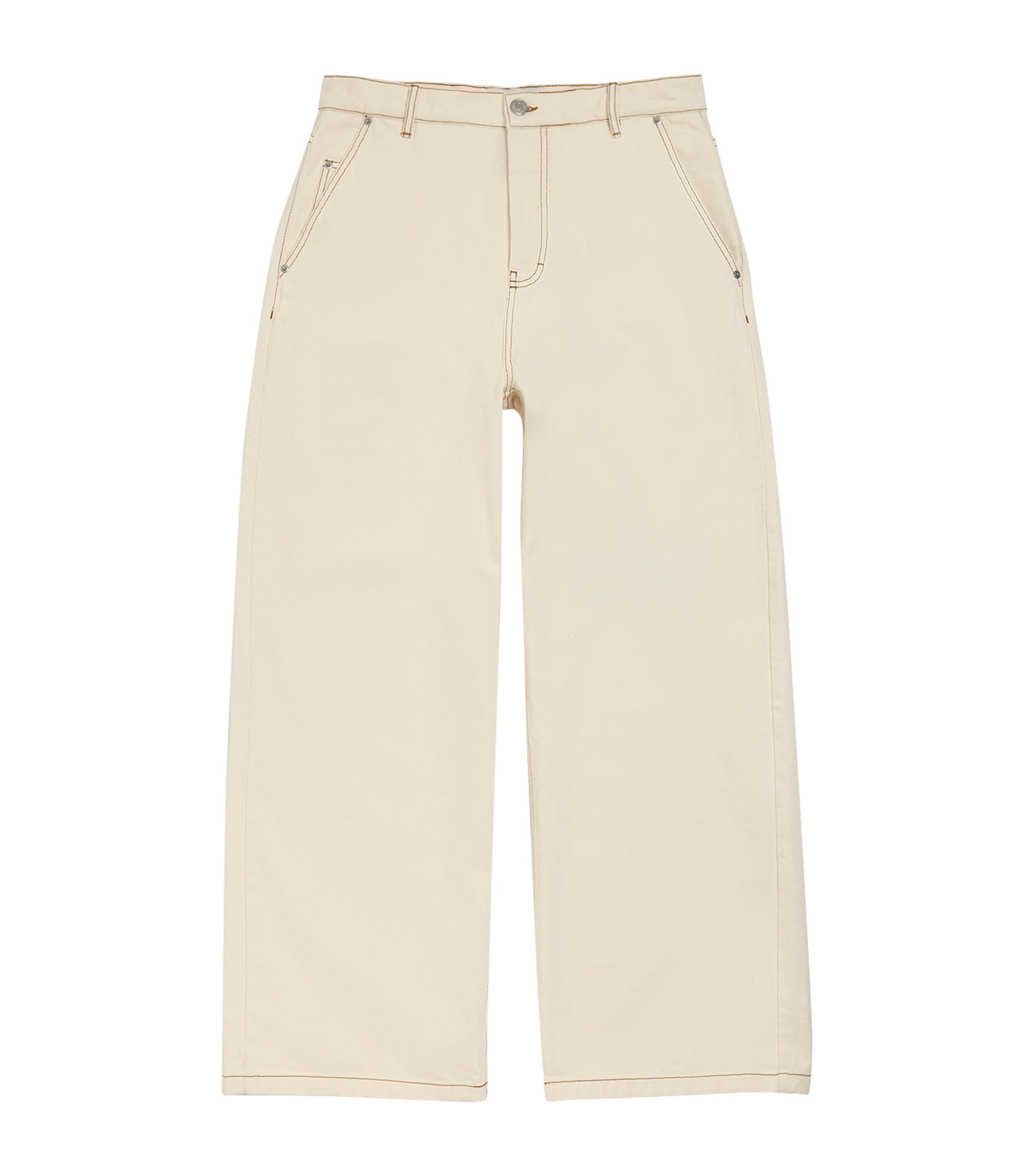 Shop Ami Alexandre Mattiussi Cotton Twill Wide Jeans In Ivory