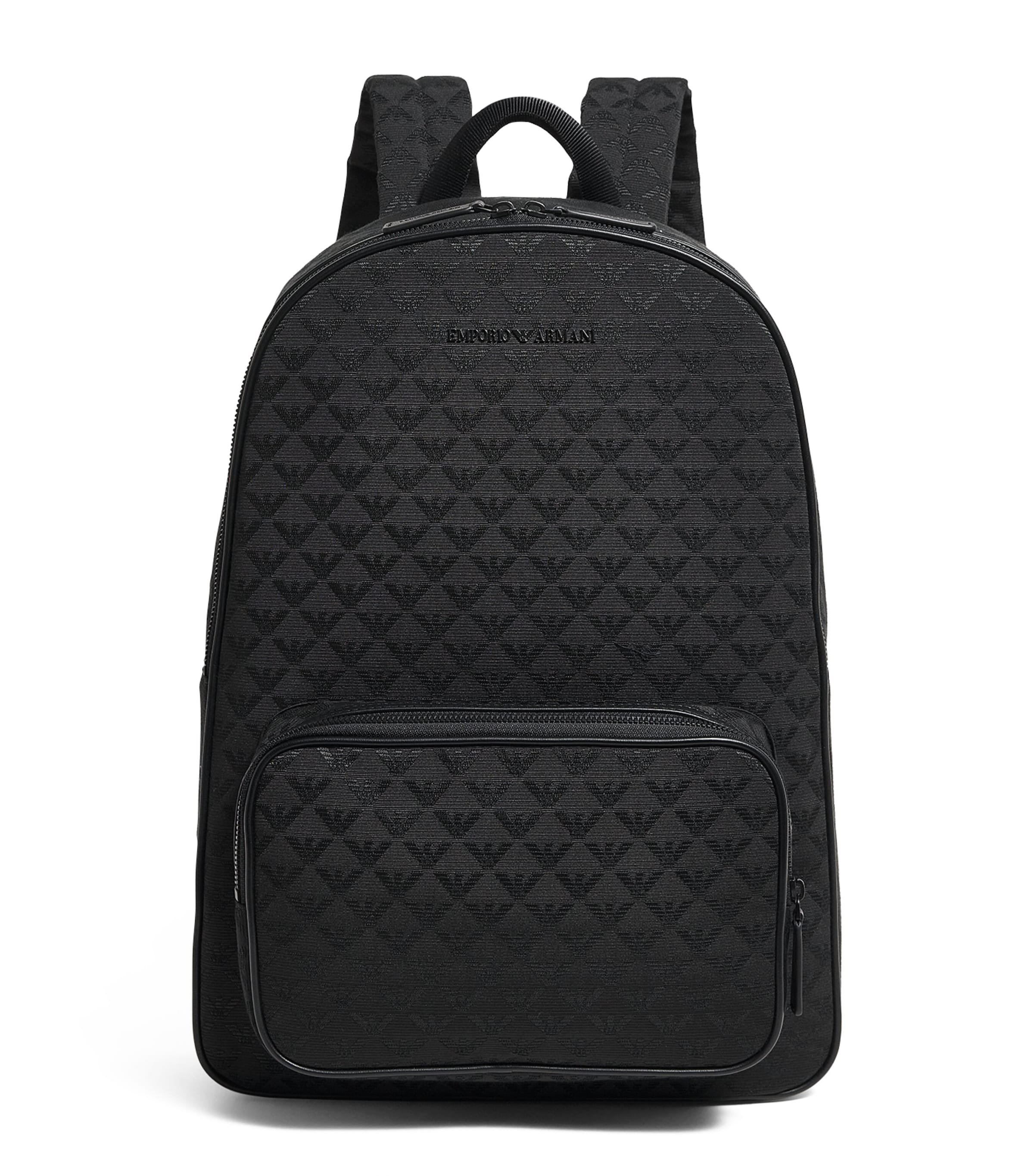 Emporio Armani Jacquard Logo Backpack In Black