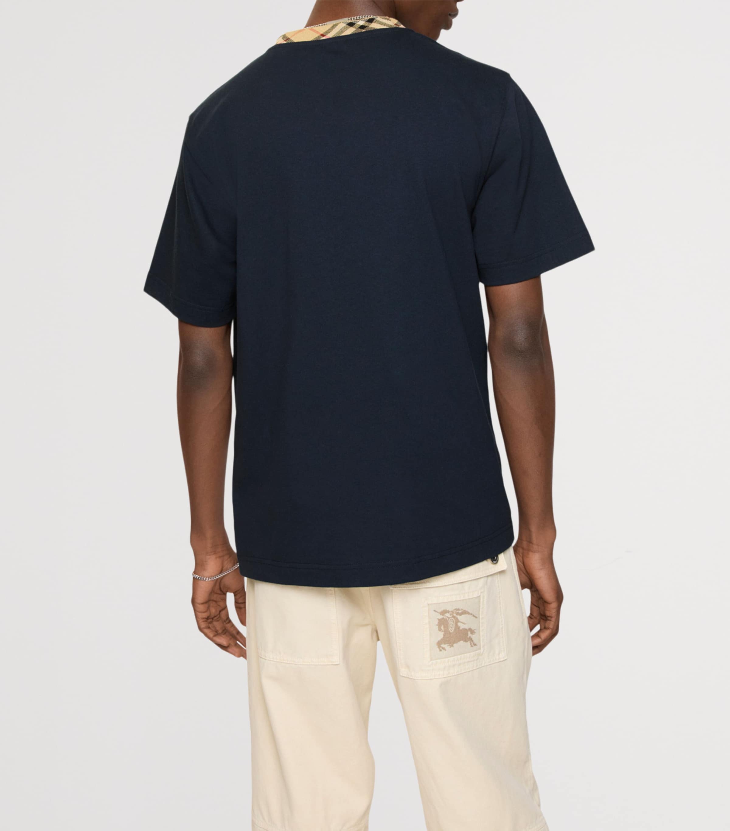 Cotton Check-Neckline T-Shirt NAVY Image 3