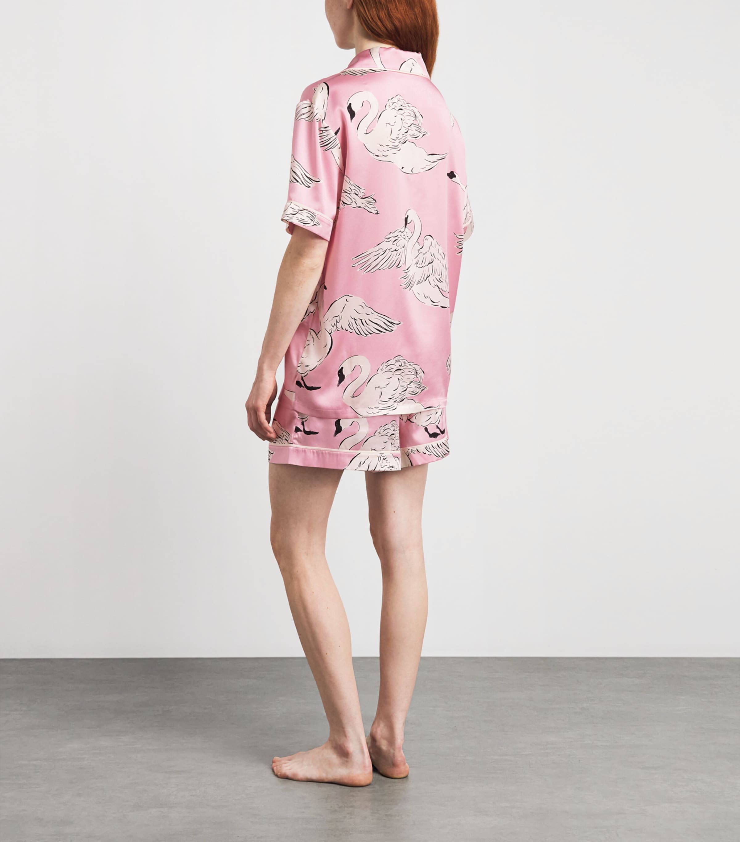 Olivia Von Halle Ingo Selene Pink Swan Pyjamas In Silk Satin