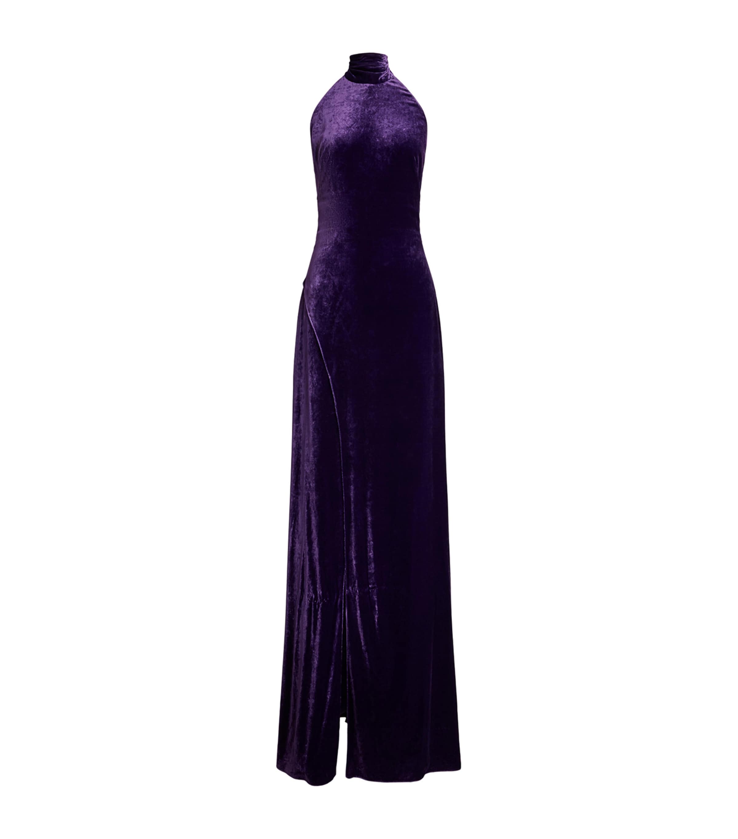 Ralph Lauren Stretch Velvet Tatum Evening Dress In Purple