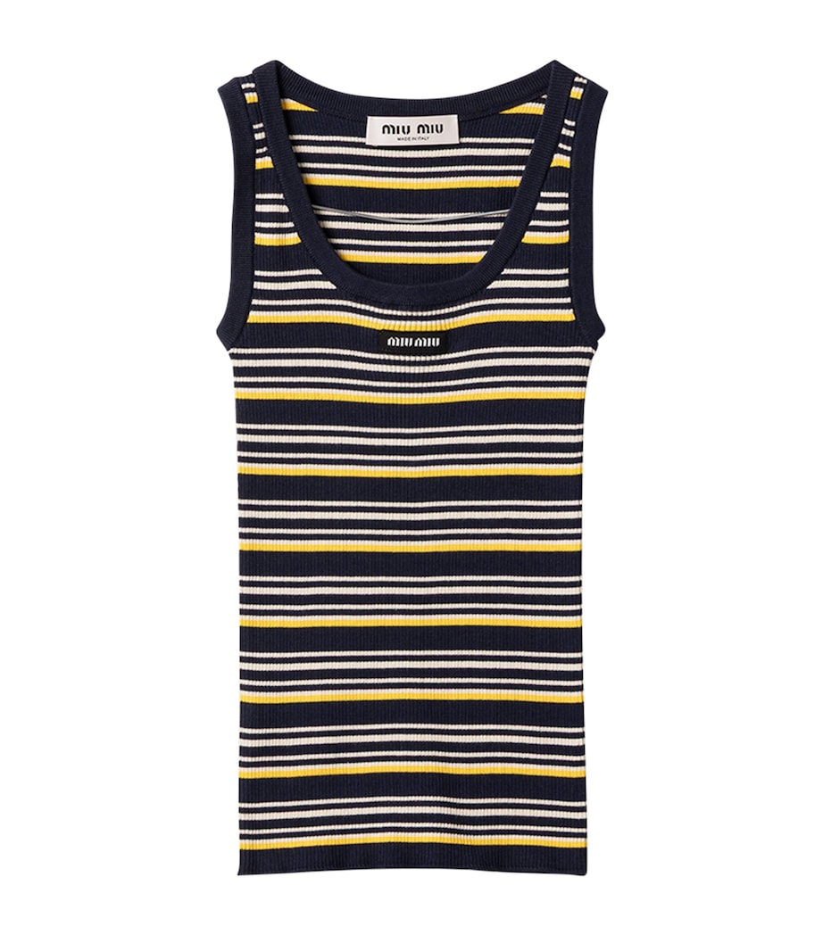 Miu Miu Womens Cotton Stripe Tank Top Blue Image 1