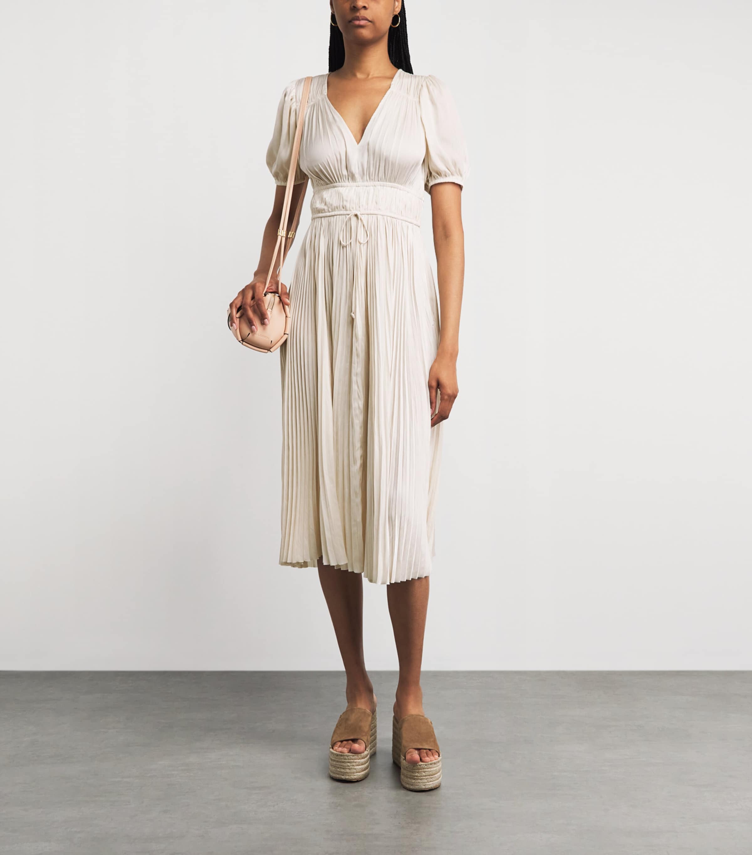 Ulla Johnson Womens Satin Puff-Sleeve Audra Midi Dress Cowrie Image 2