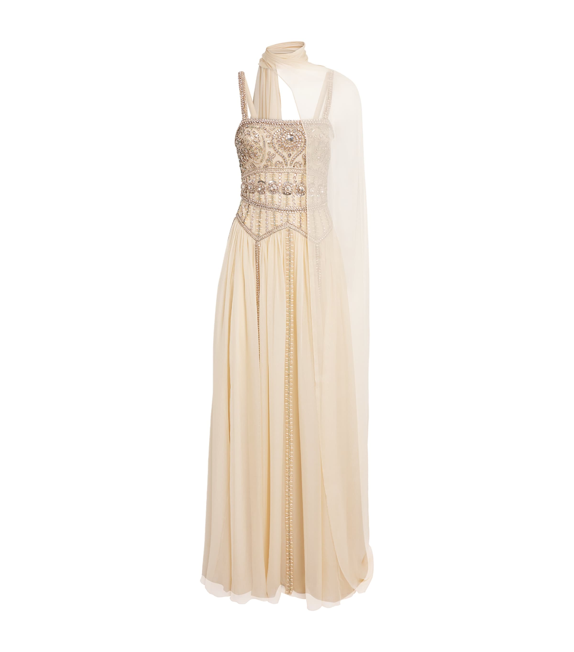Zuhair Murad Womens Embellished Scarf Gown Angora Image 1