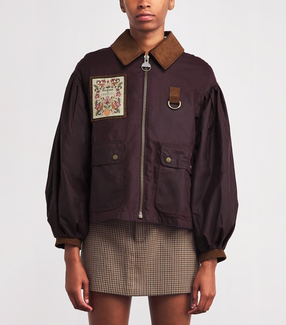 x FARM Rio Waxed Cotton Thais Jacket BRDEAUX/CRM HRT PRNT Image 3