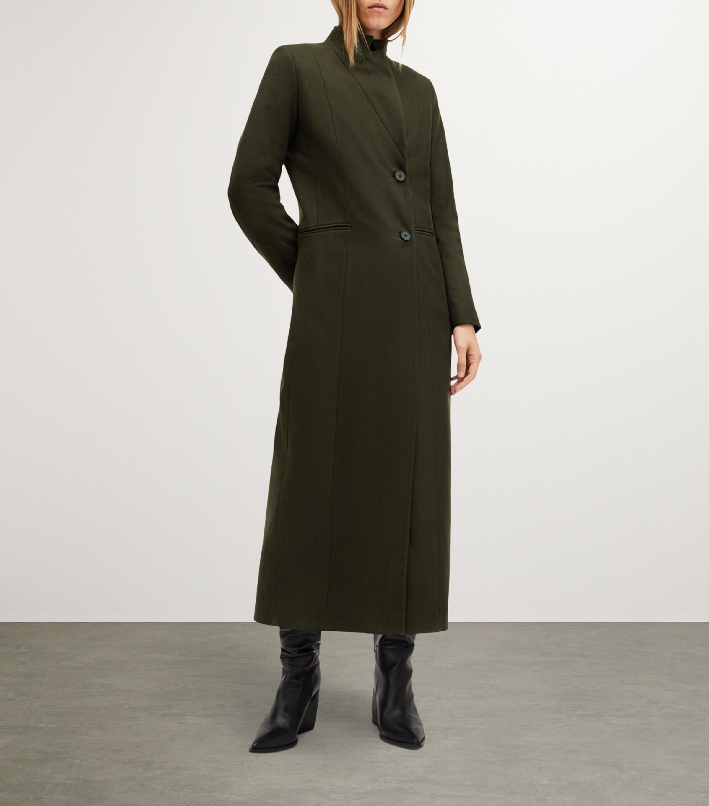AllSaints Womens Wool-Blend Sonnie Coat Khaki Green Image 4