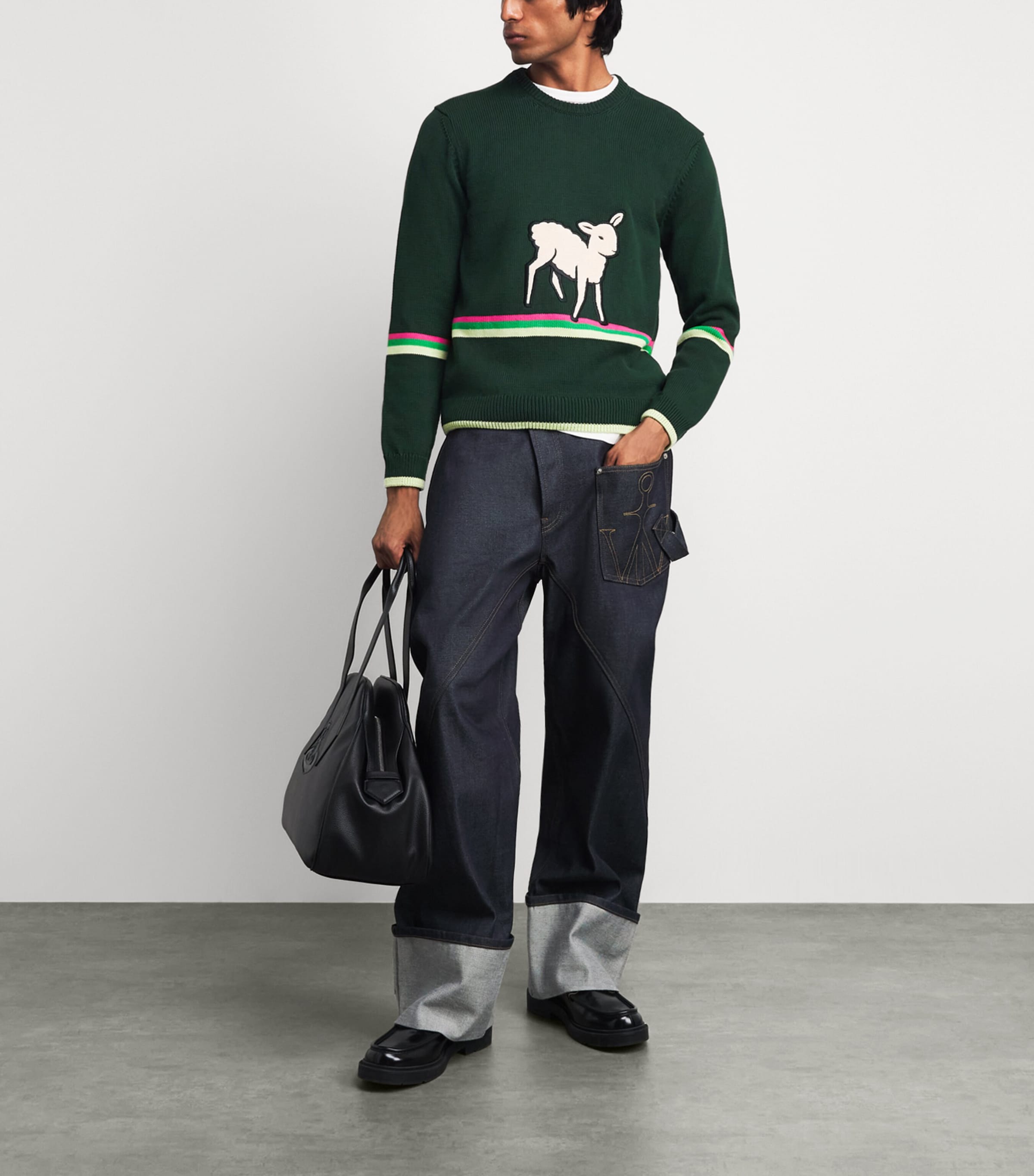 JW Anderson Mens Cotton Sheep Sweater Dark Fir Image 2
