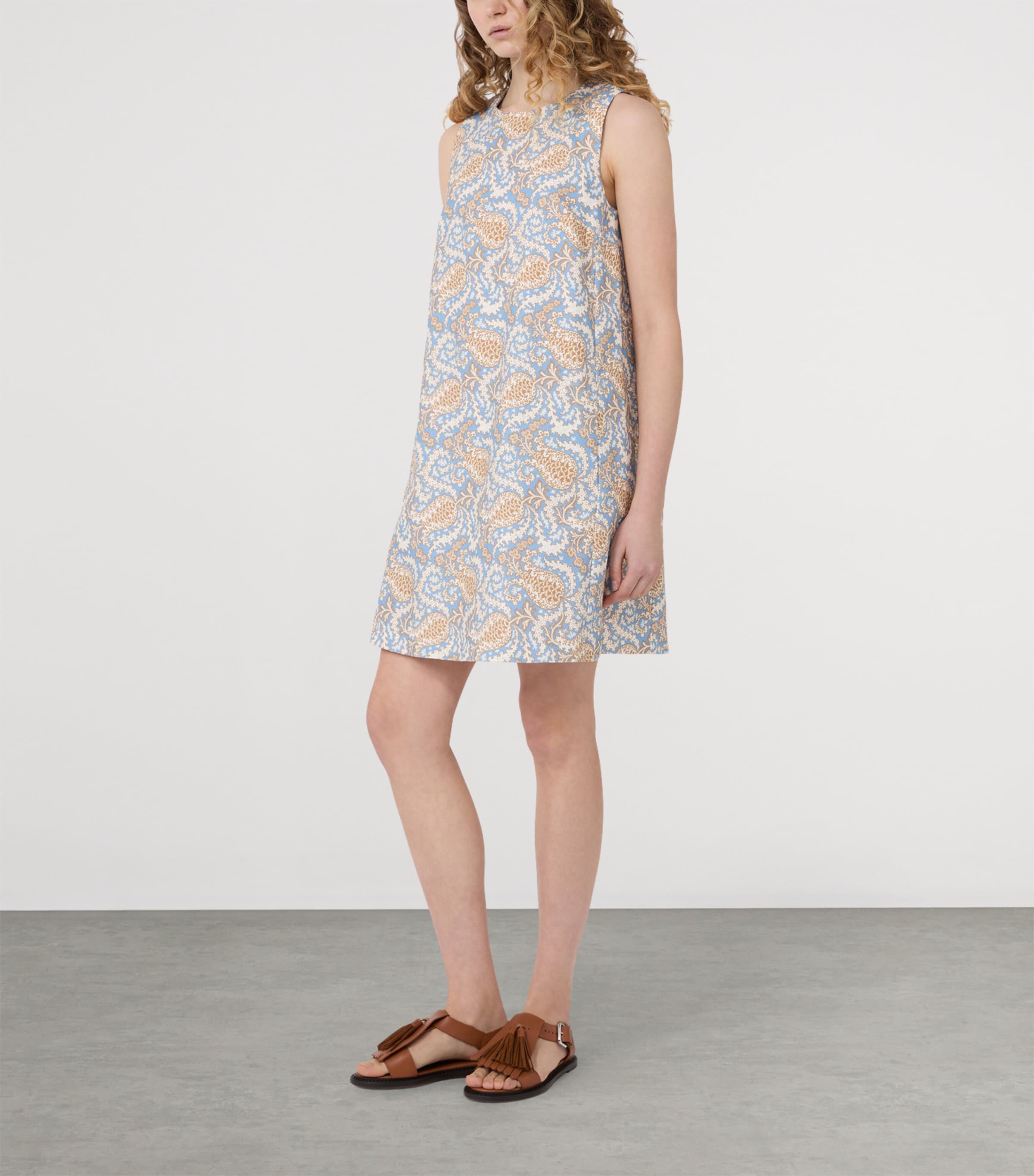Weekend Max Mara Womens Cotton-Blend Floral Print Mini Dress Light Blue Image 4