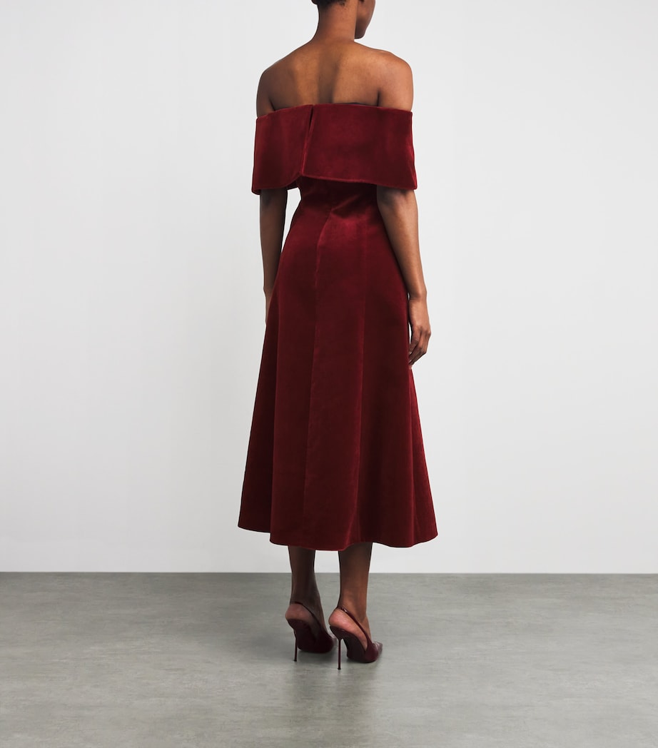 Velvet Off-The-Shoulder Midi Dress BURGUNDY Image 3
