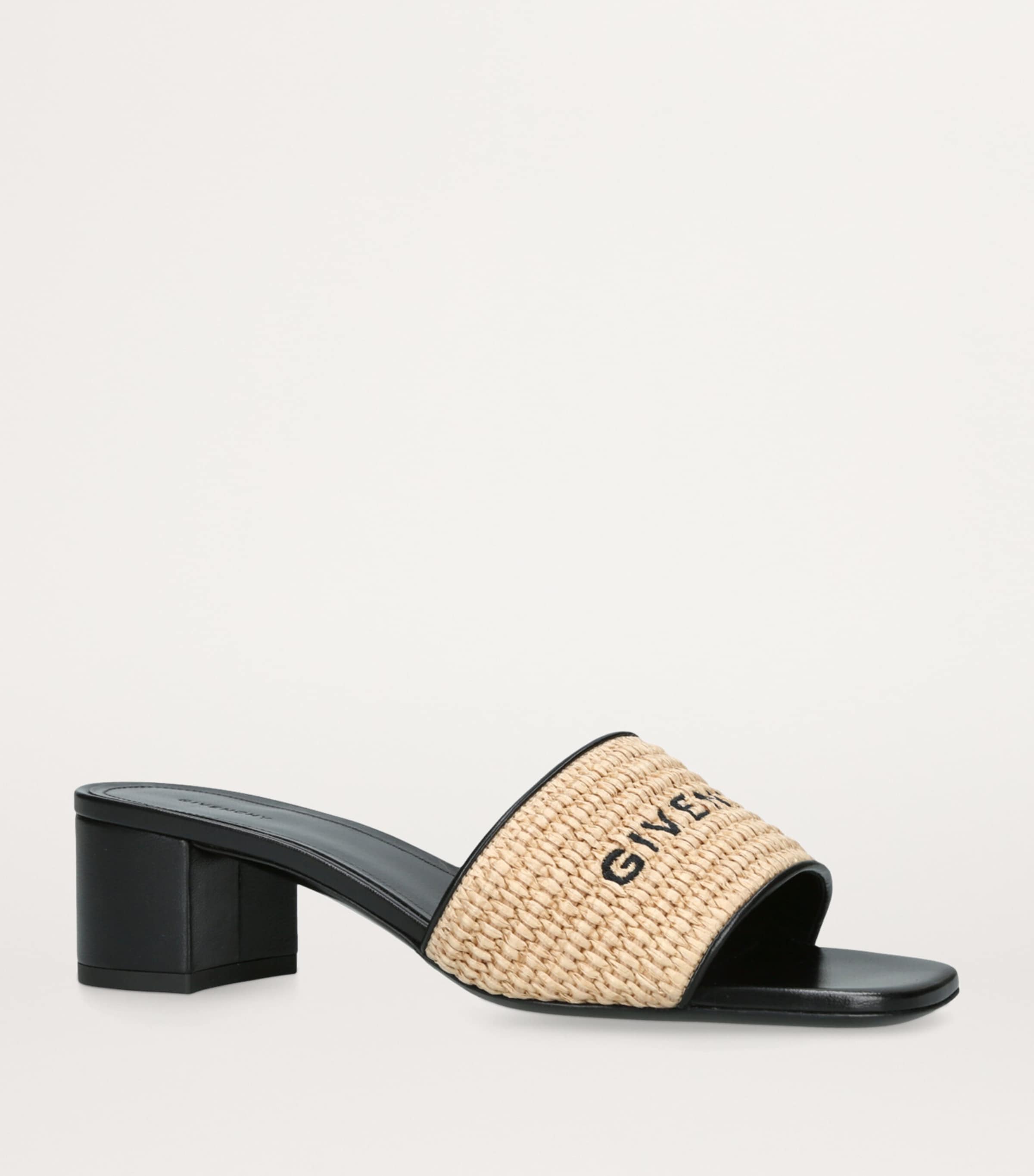 Raffia-Leather Monogram Mules BLK/BEIGE Image 3