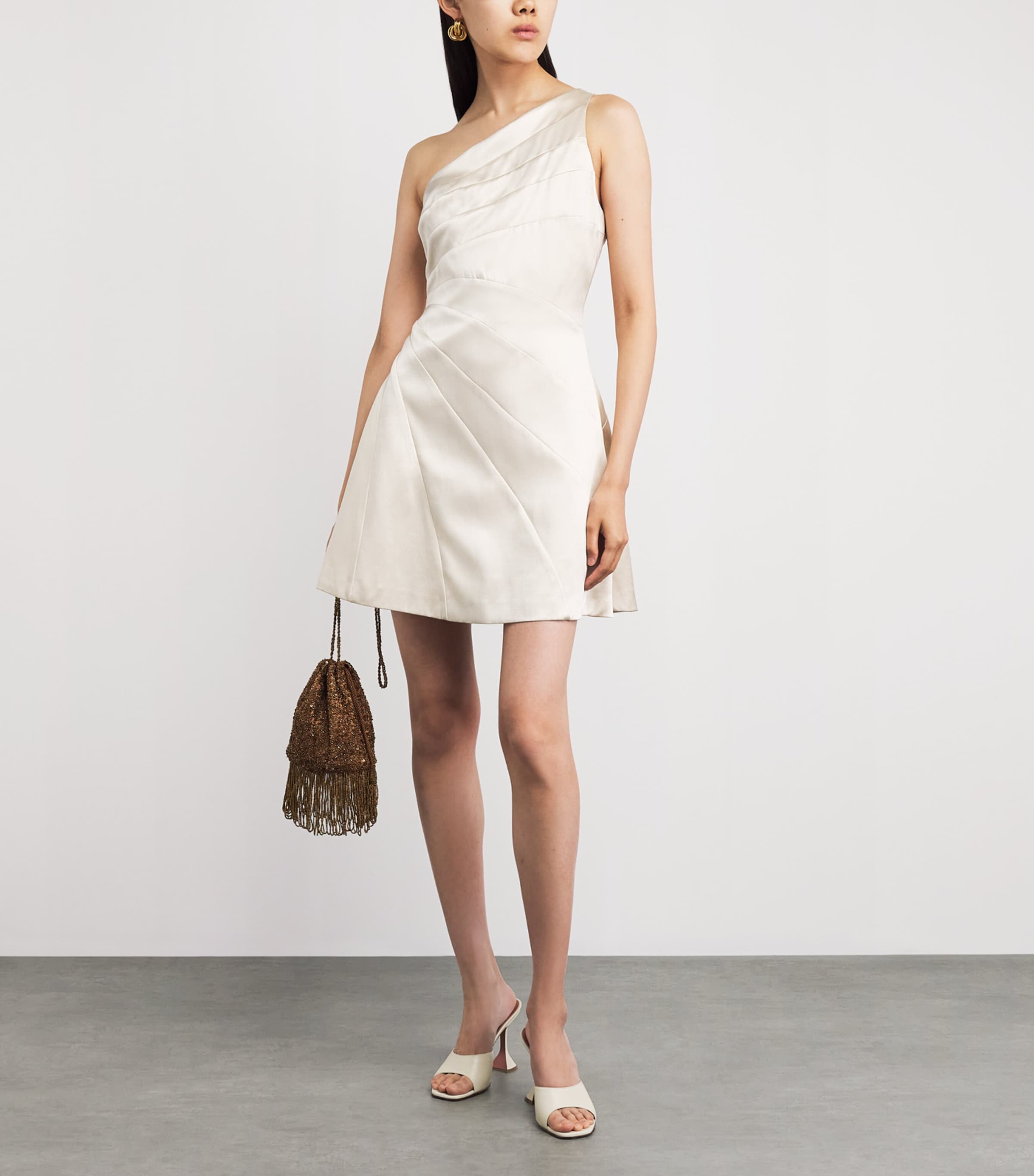 Sandro Paris Womens Satin Asymmetric Mini Dress Latte Image 2