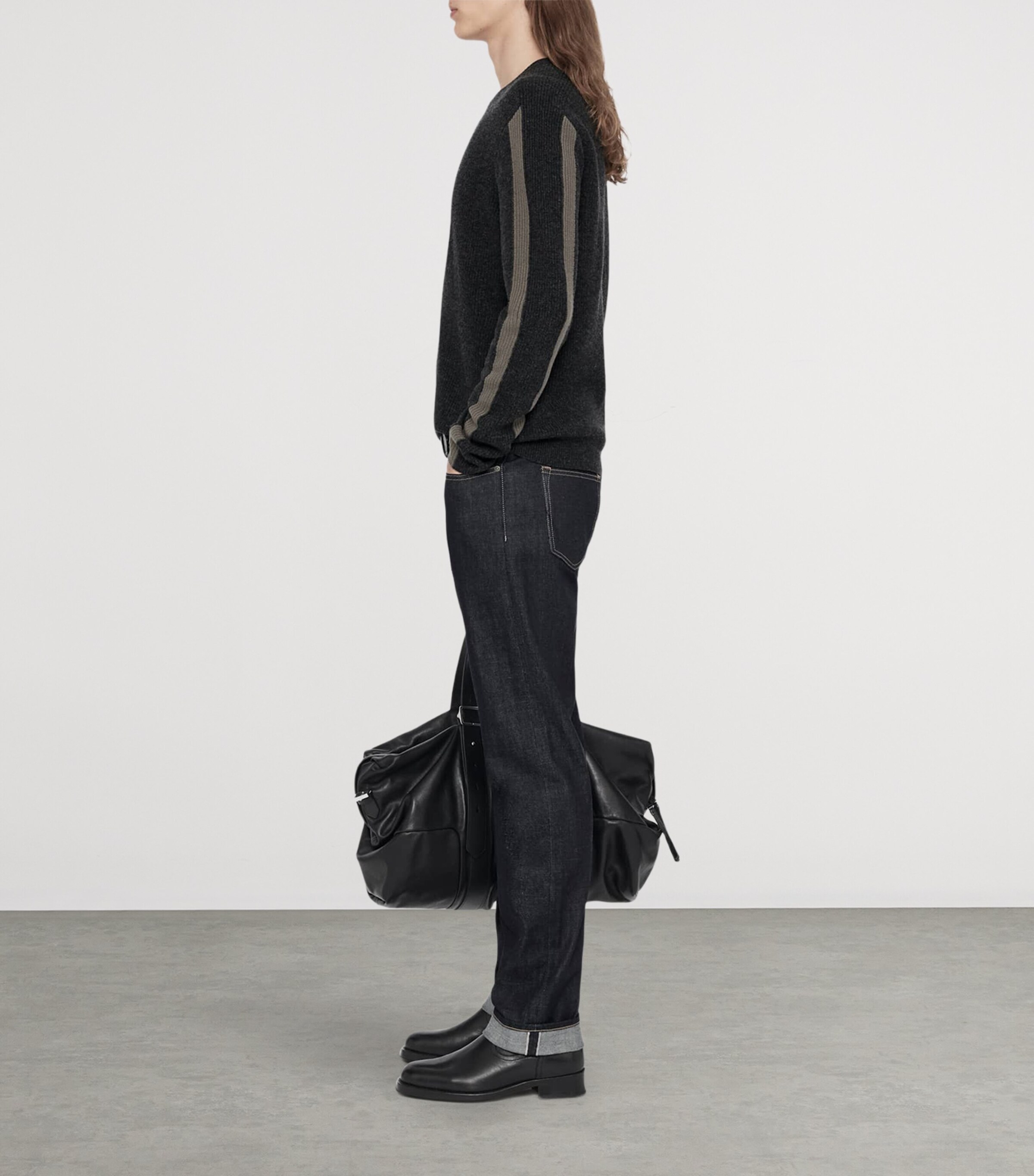 AllSaints Mens Merino Wool Hawke Sweater Charcoal Grey Image 8