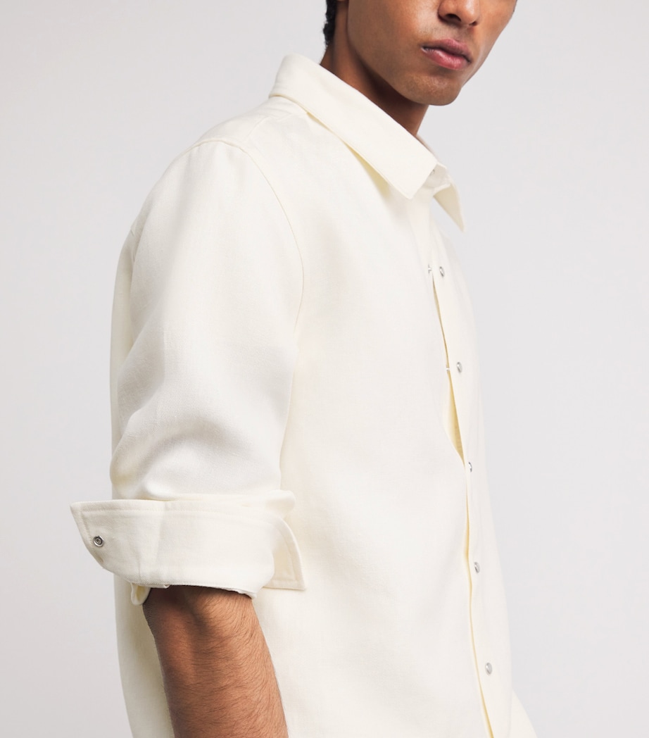 GOD'S TRUE CASHMERE Mens Linen Ivory Shirt Moonstone Image 3