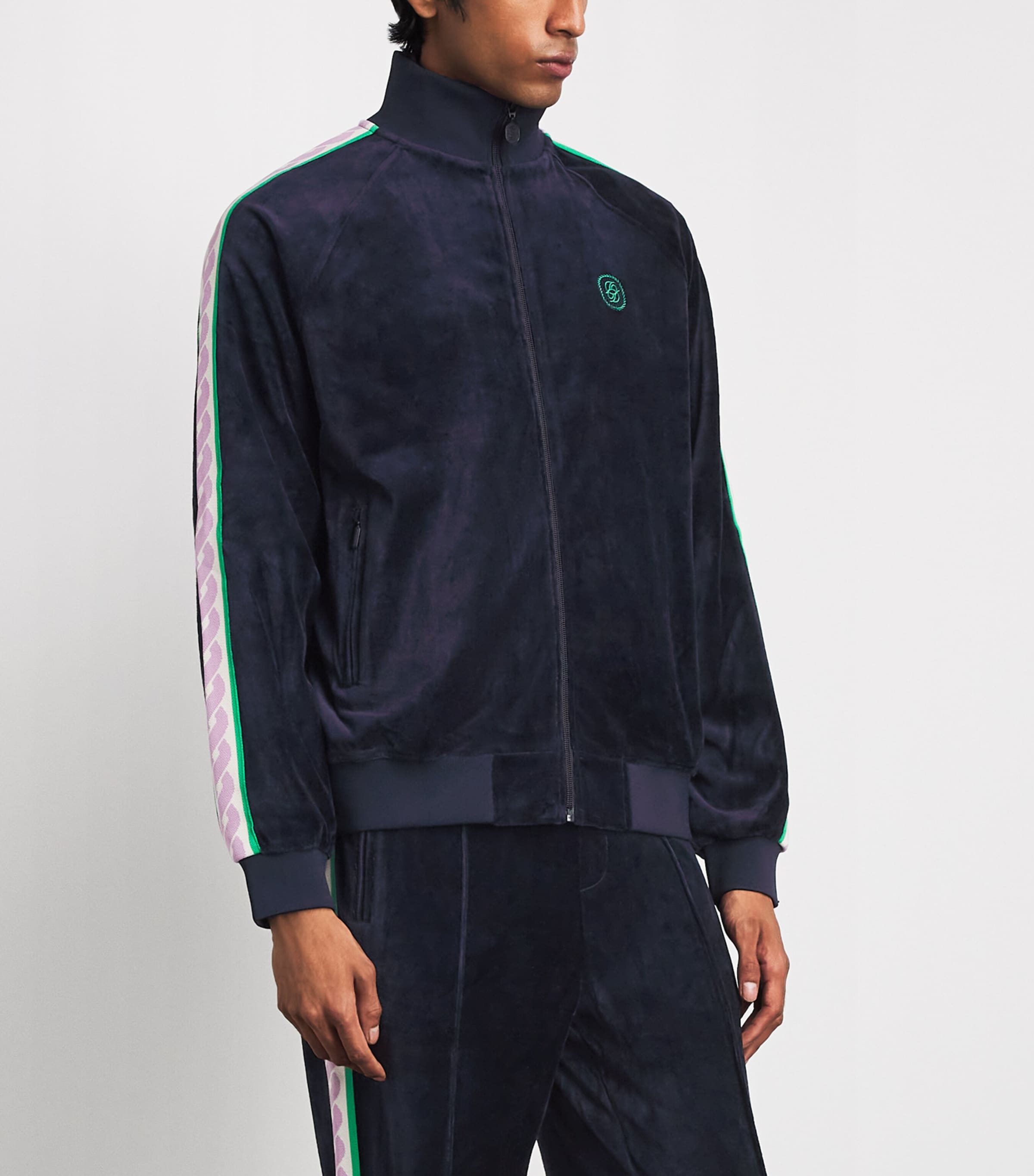 Drôle de Monsieur Mens Velour Embroidered Track Jacket Navy Image 4