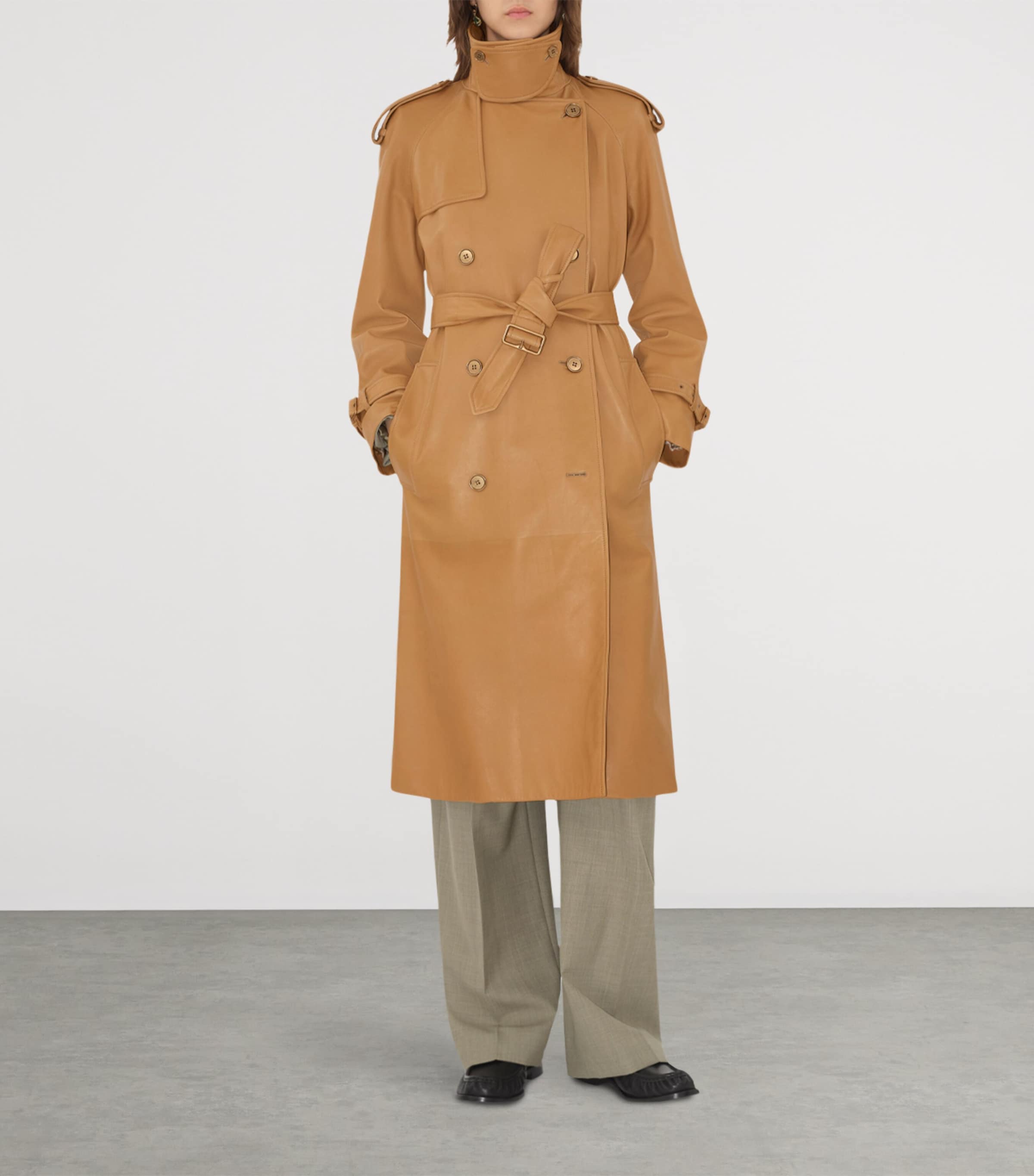 Long Plongé Leather Castelford Trench Coat SEPIA Image 3