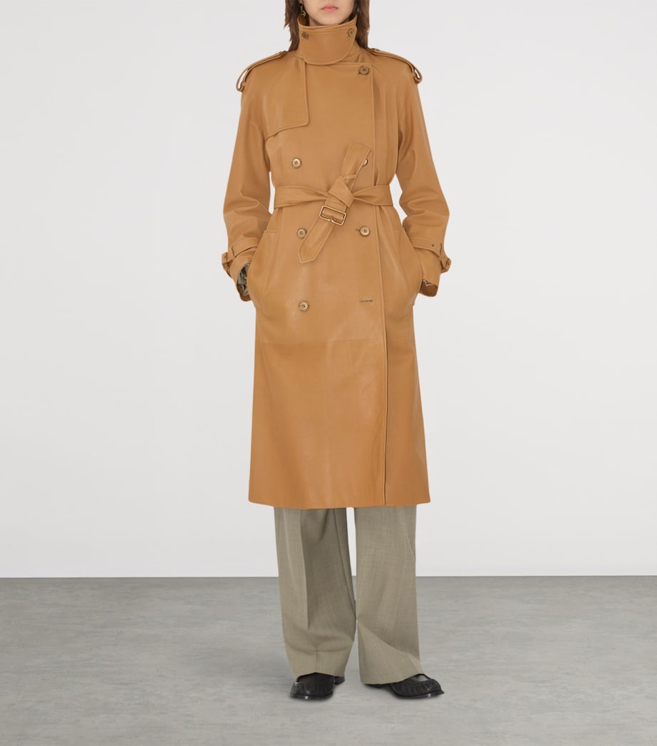 Plongé Leather Castelford Long Trench Coat SEPIA Image 3