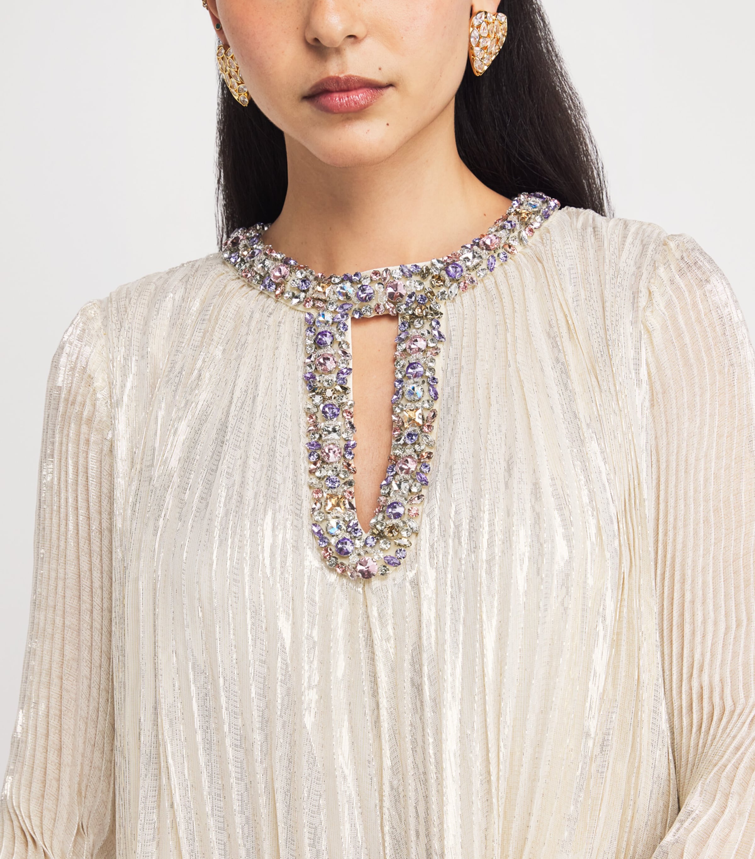 Silk-Blend Feather-Trim Maxi Dress CHAMPAGNE Image 4