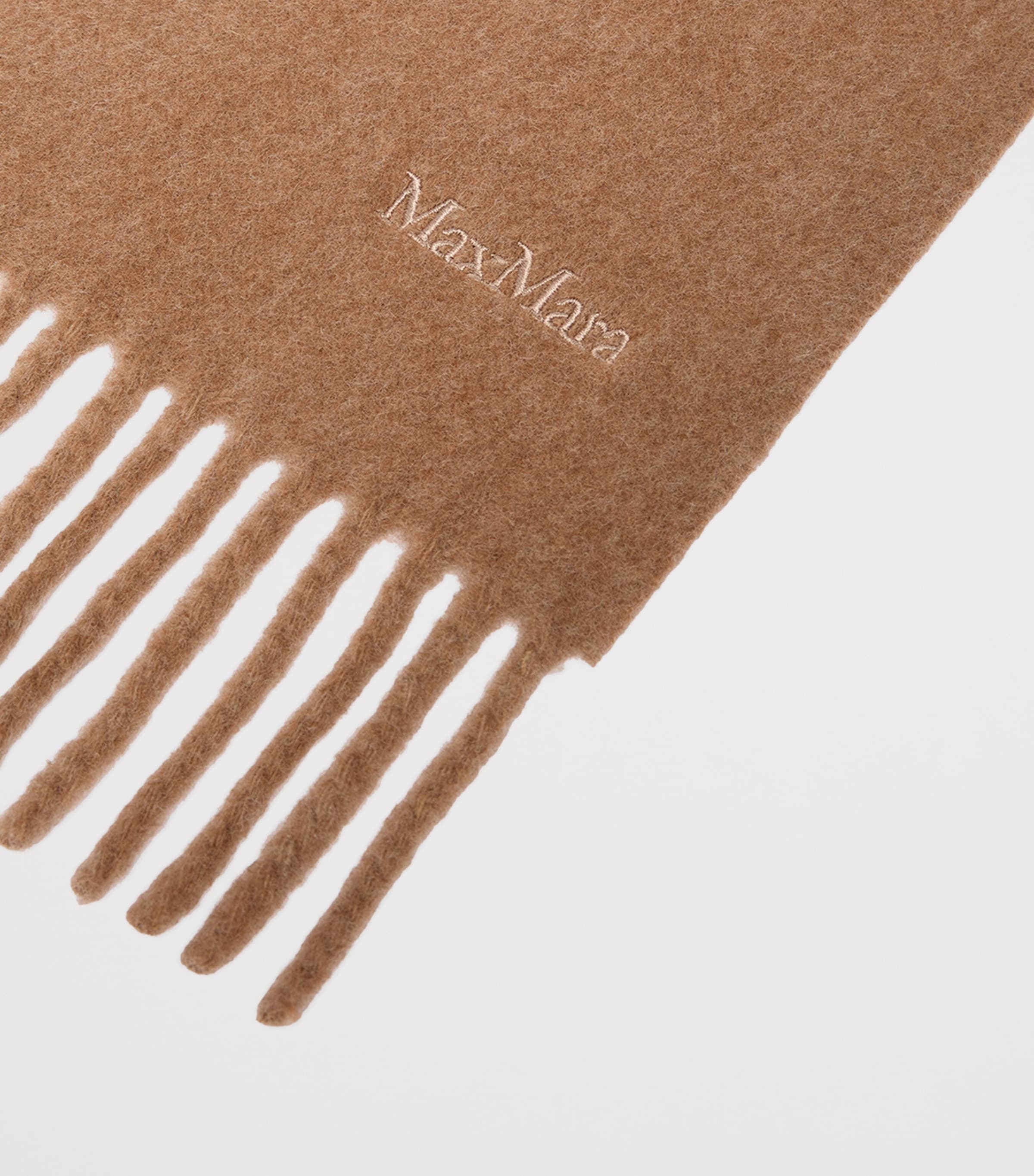 Max Mara Wool Fringed Logo Scarf Camel Image 2