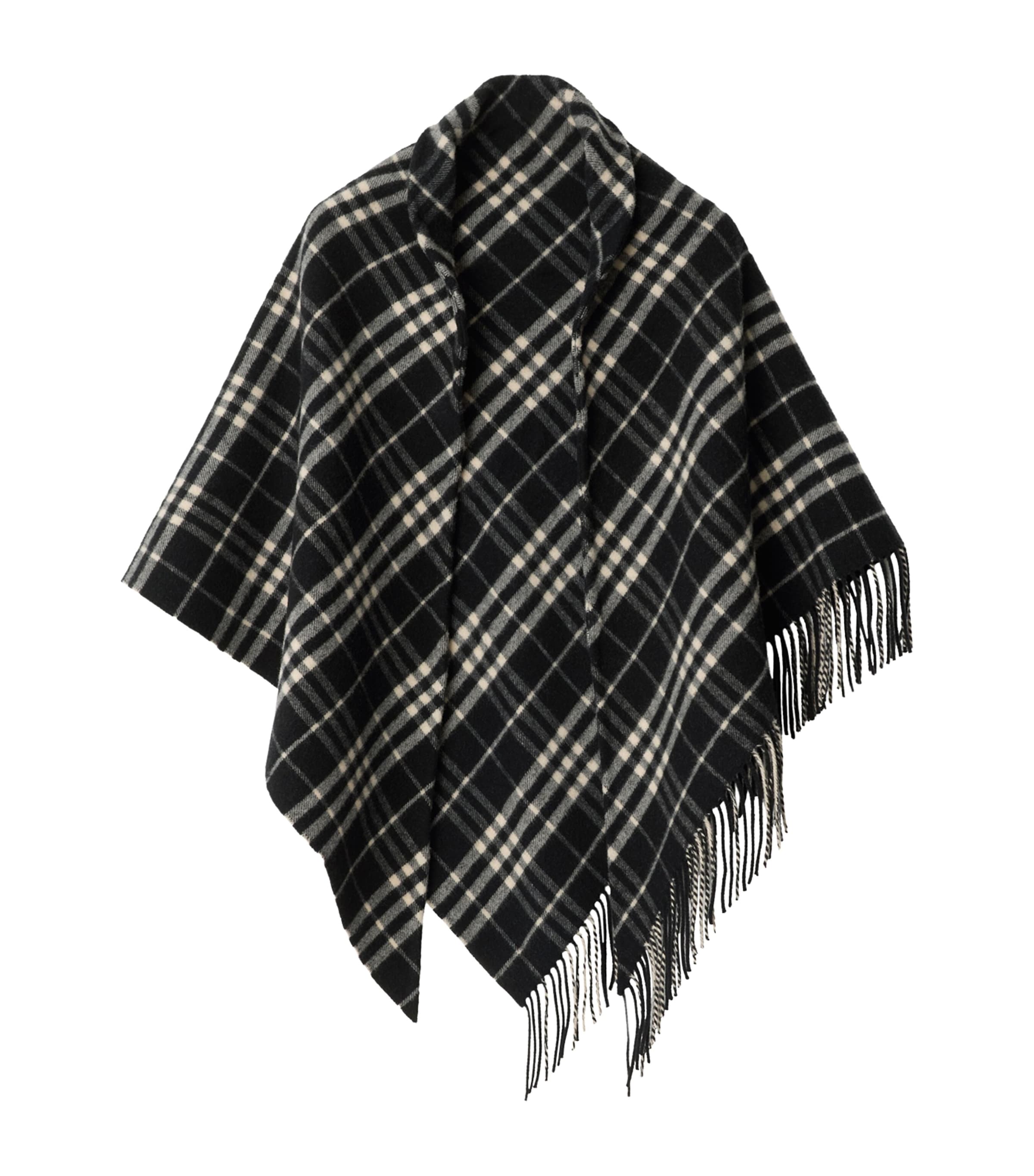 Burberry Wool-cashmere Check Cape In Black