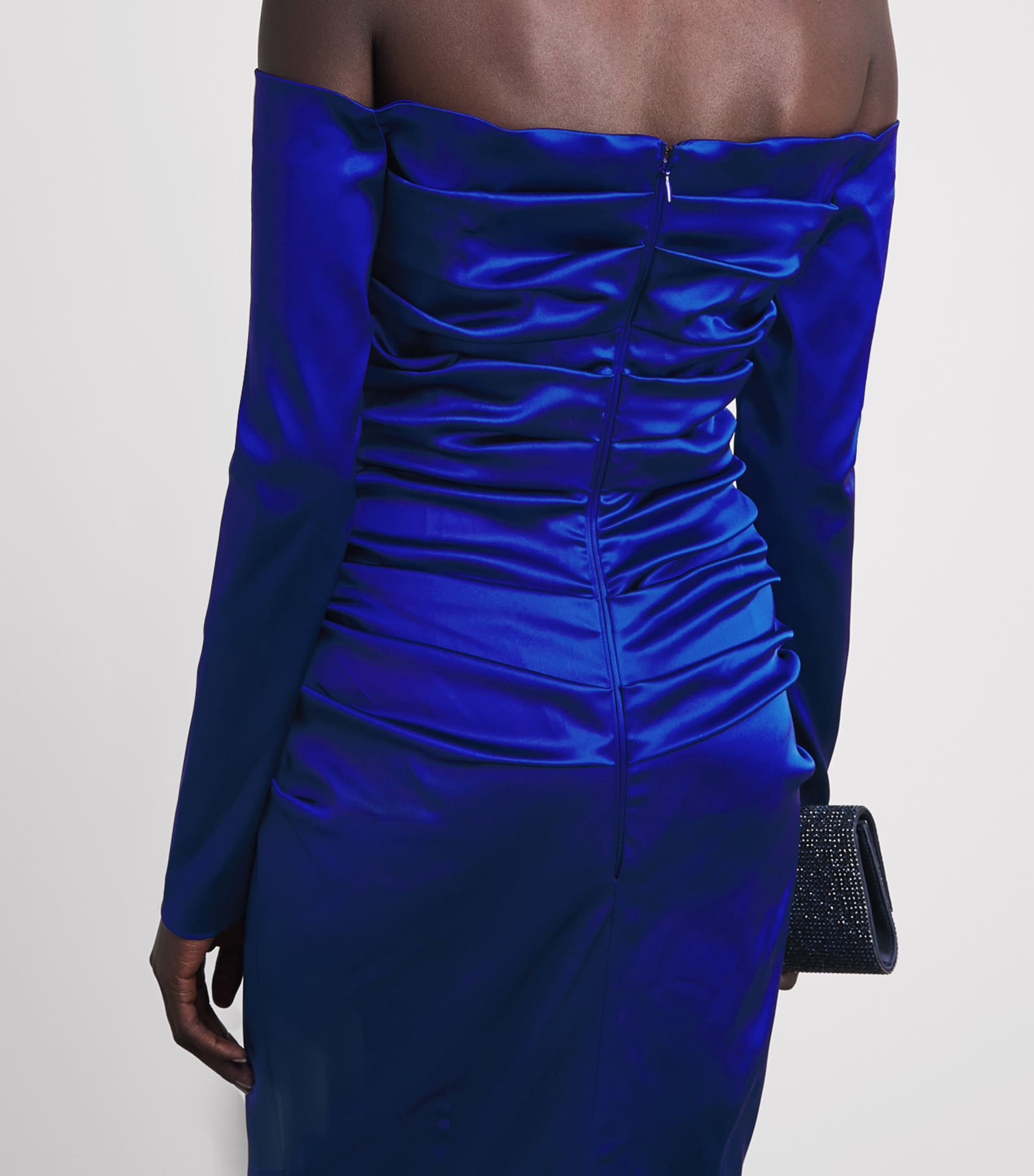 Talbot Runhof Womens Stretch-Satin Gathered Column Gown Royal Image 5
