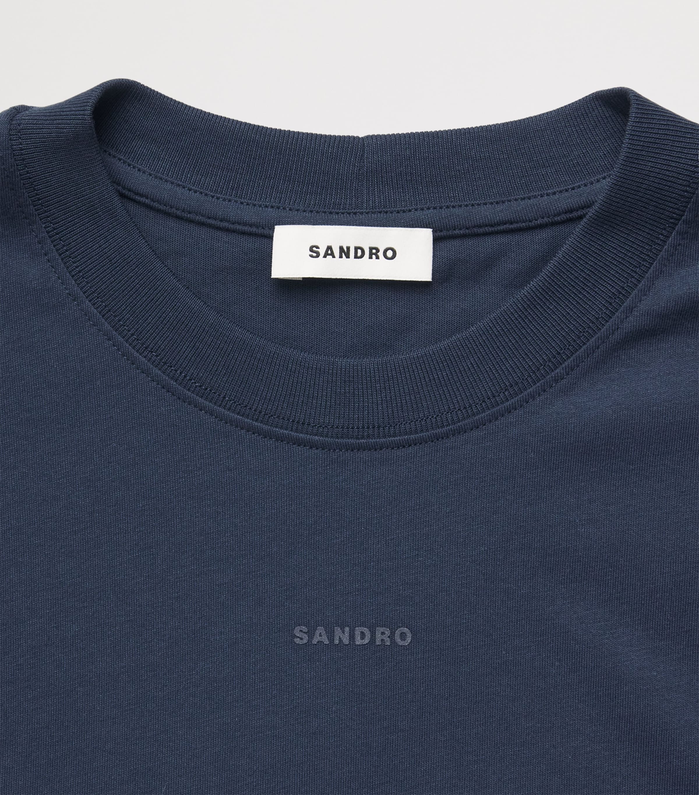 Sandro Paris Mens Organic Cotton Logo T-Shirt Navy Blue Image 6