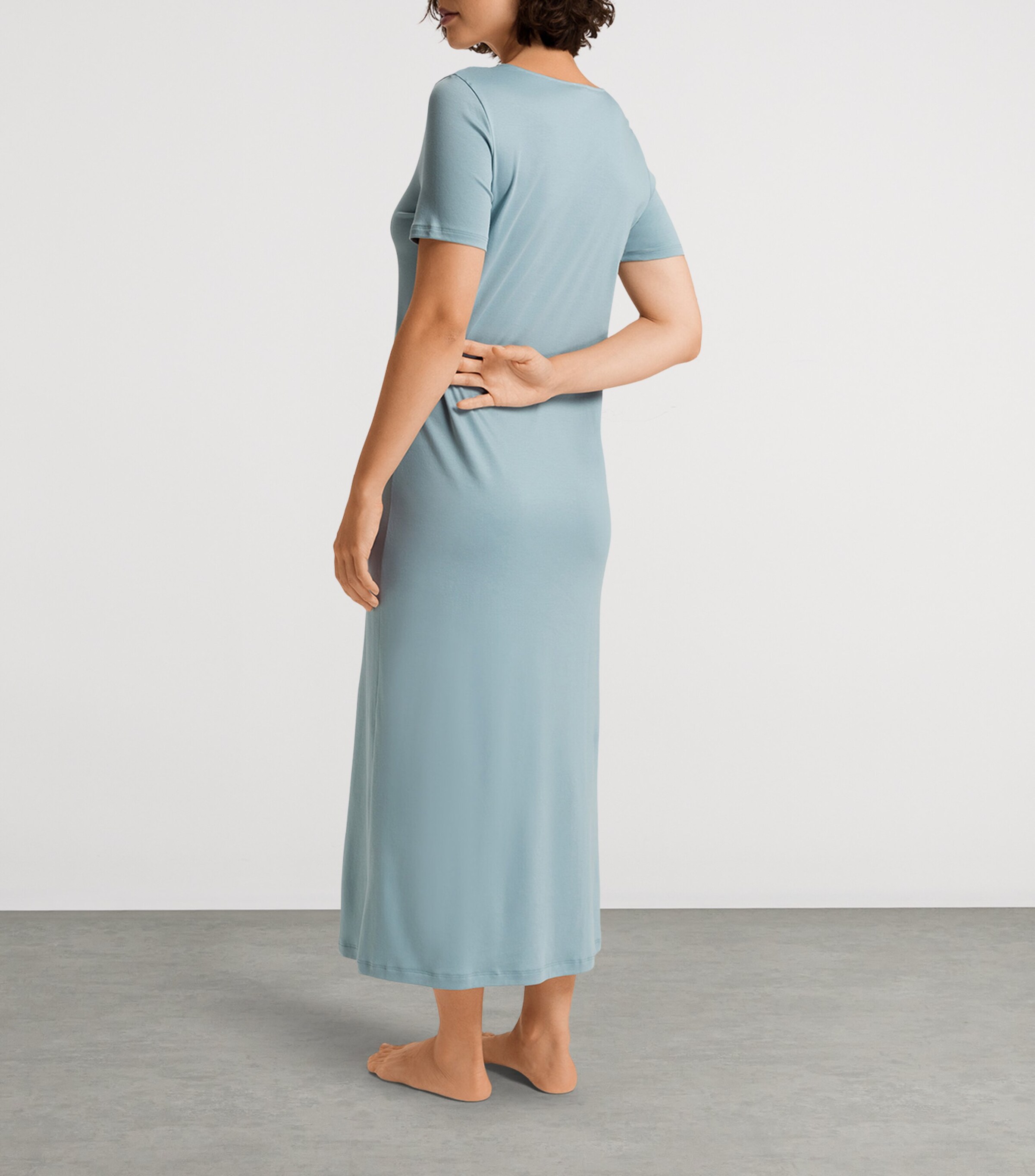 Hanro Womens Cotton Lace-Trim Moments Nightdress Tourmaline Blue Image 4