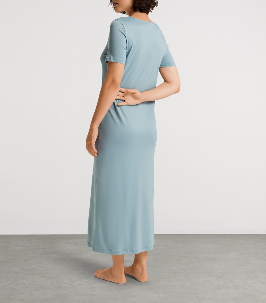 Hanro Womens Cotton Lace-Trim Moments Nightdress Tourmaline Blue Image 4