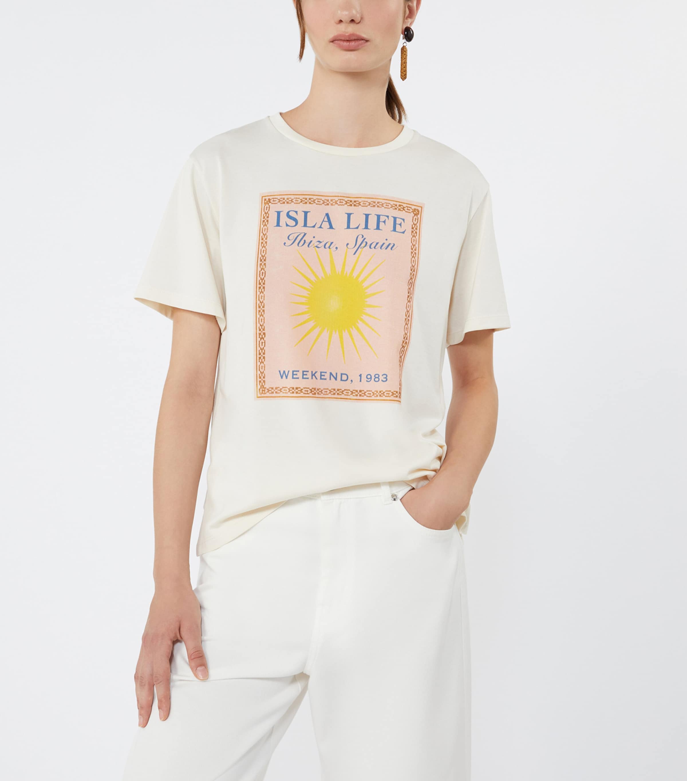 Weekend Max Mara Womens Cotton Isla Life Graphic T-Shirt Ecru Image 5