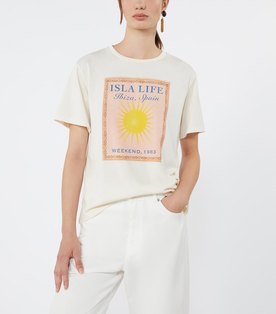 Weekend Max Mara Womens Cotton Isla Life Graphic T-Shirt Ecru Image 5