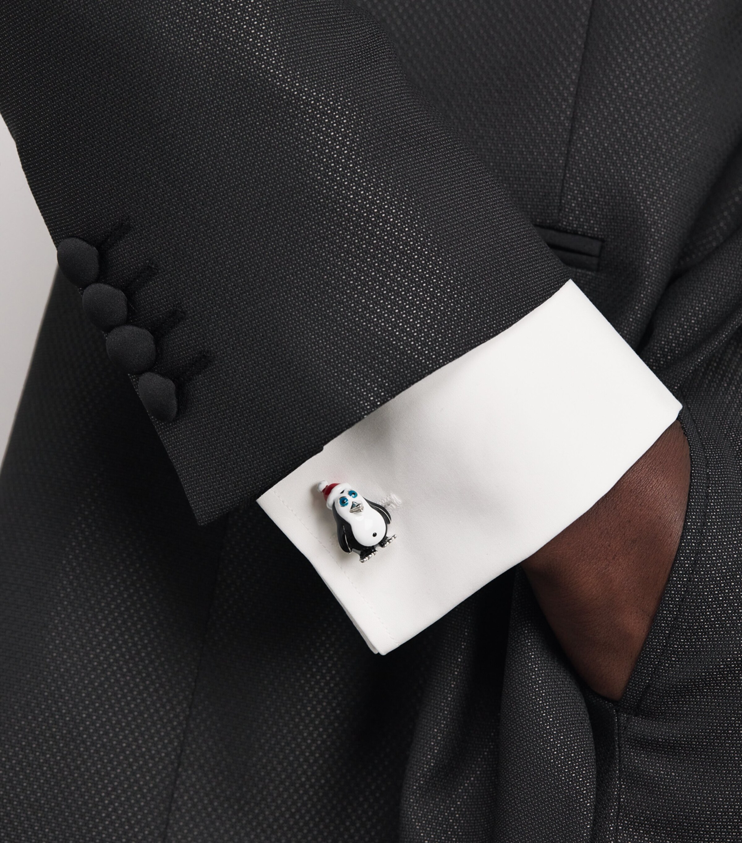 Deakin & Francis Sterling Silver Christmas Penguin Cufflinks White Image 2