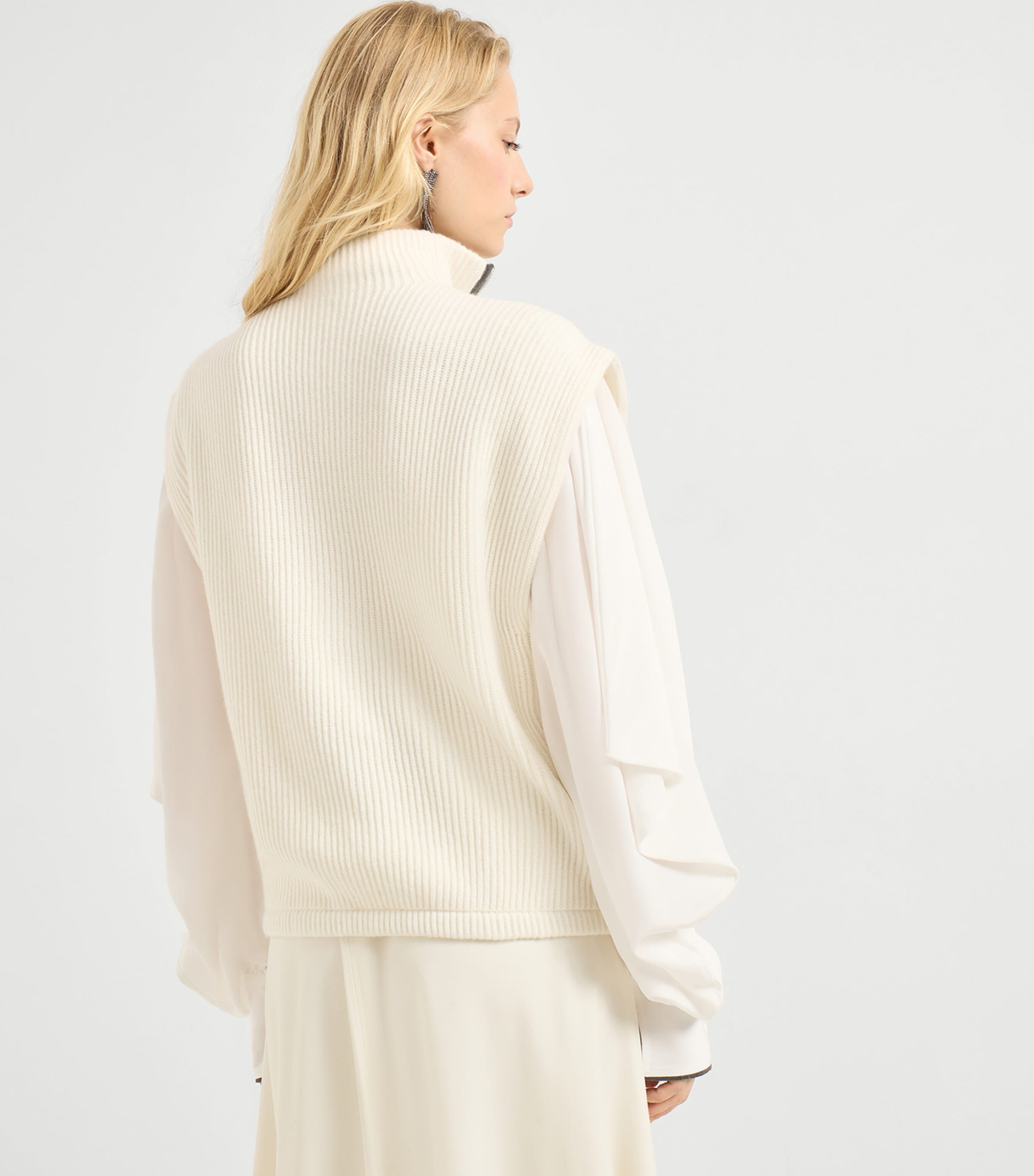 Cashmere Monili Zip-Up Rollneck Sweater Vest CKR53 Image 3