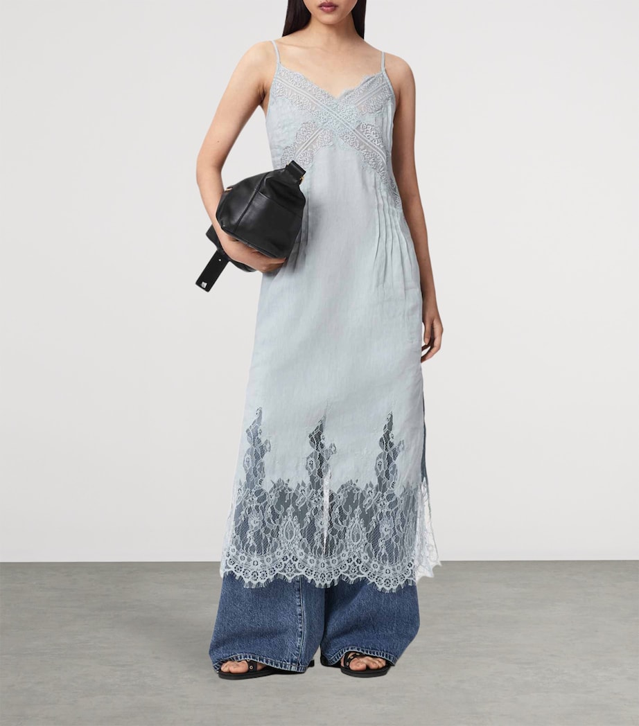 AllSaints Womens Linen Samia Midi Dress High Rise Blue Image 2