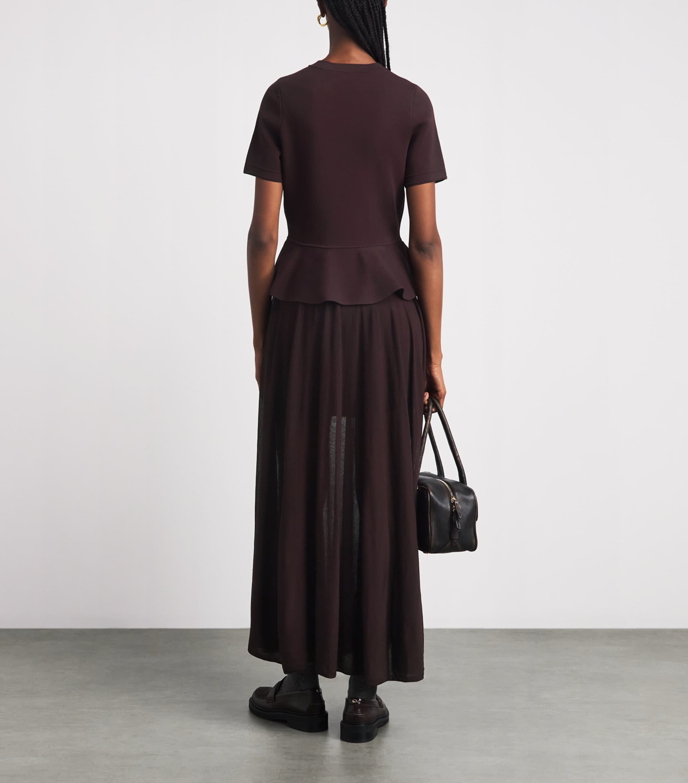 Sandro Paris Womens Knitted Peplum Maxi Dress Bordeaux Image 4
