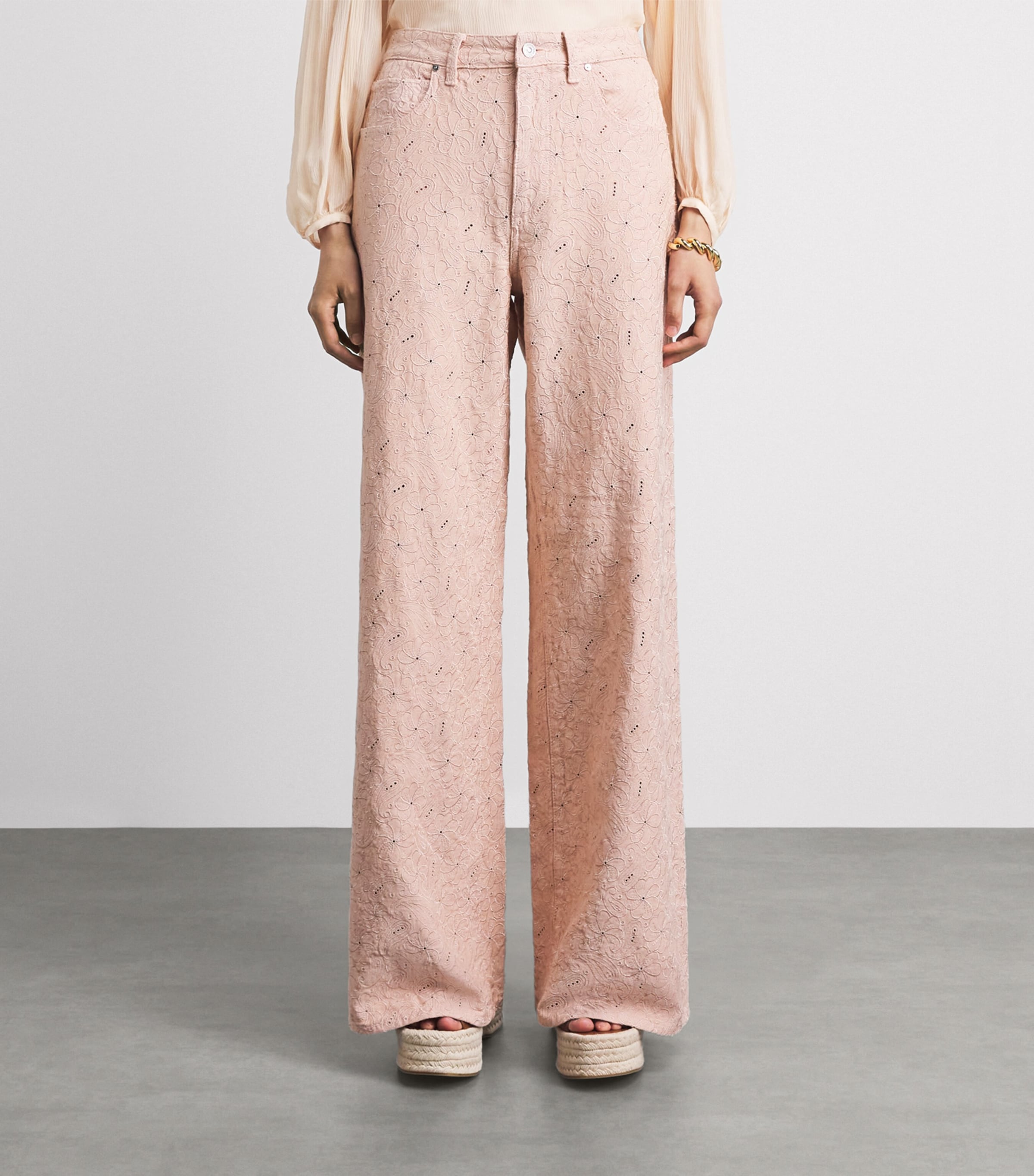 PAIGE Womens Floral Cameron Wide-Leg Jeans Sunset Peach Embr Image 4