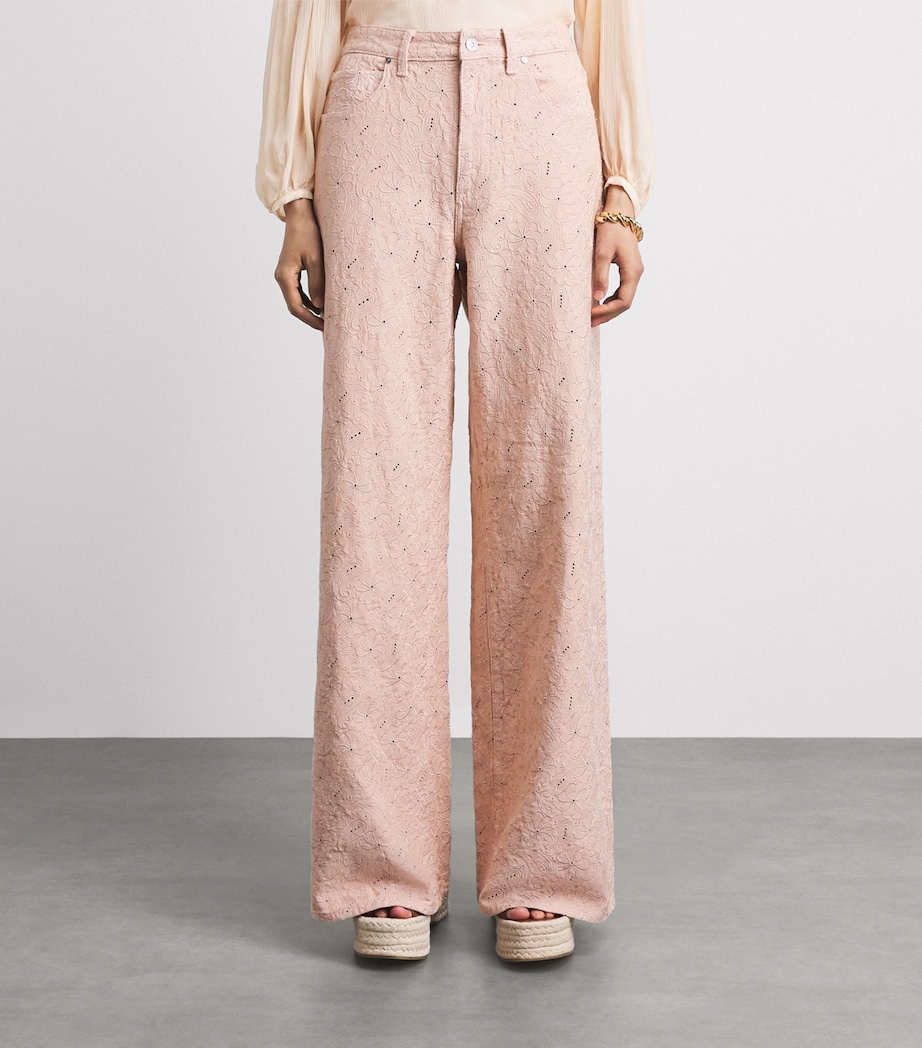 PAIGE Womens Floral Cameron Wide-Leg Jeans Sunset Peach Embr Image 4