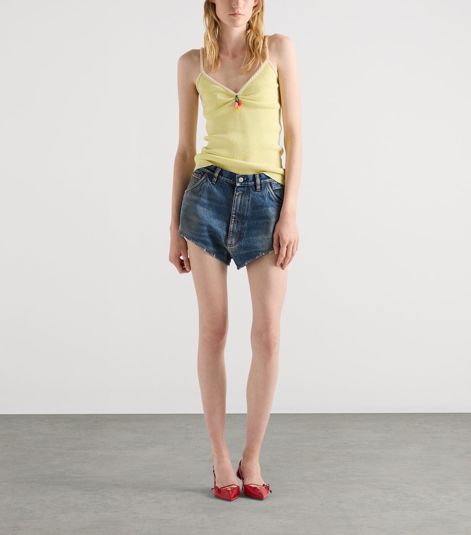 Prada Womens Bouclé Tassel Tank Top Yellow Image 2