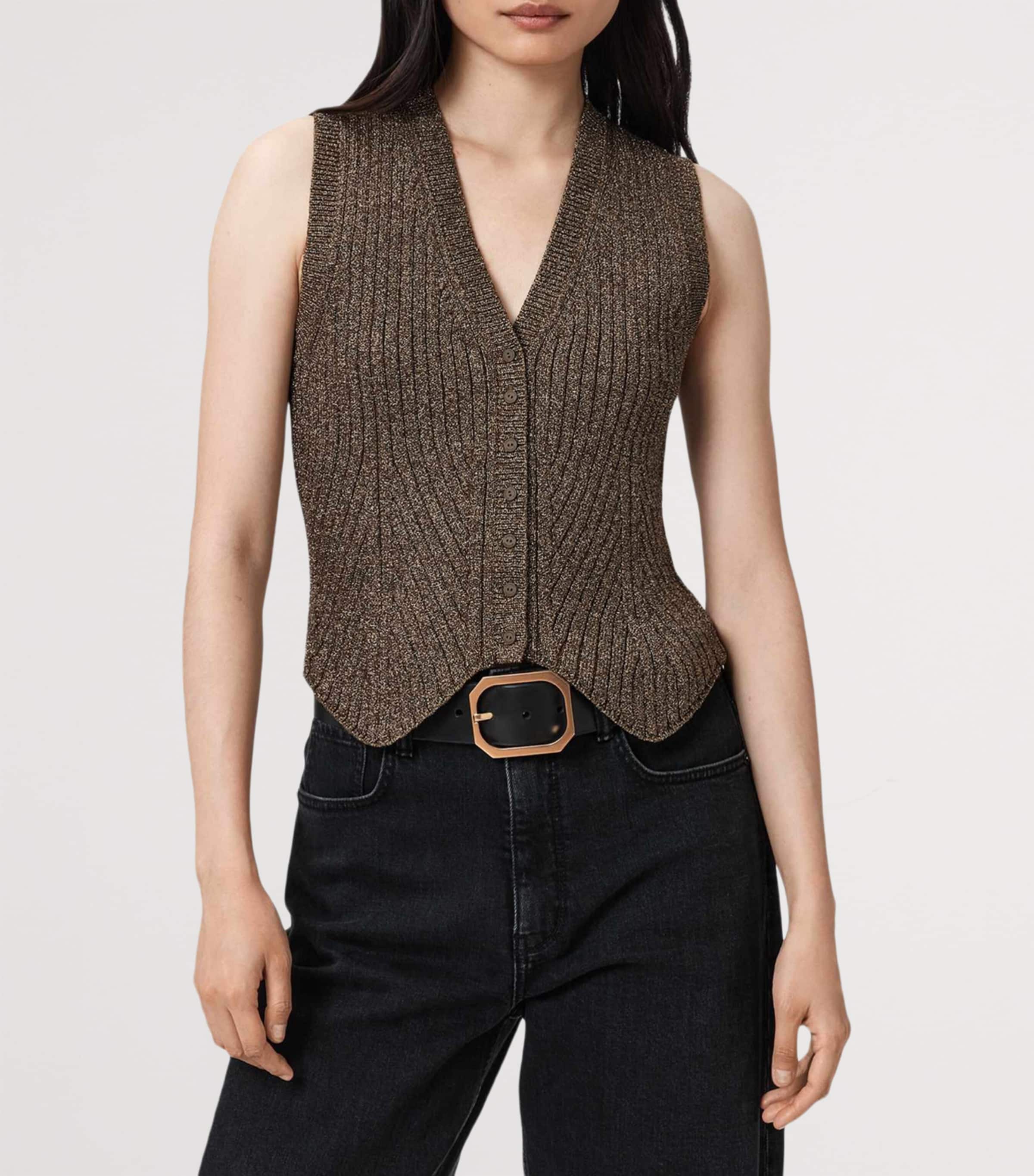 Metallic-Trim Cruz Sweater Vest BRONZE BROWN Image 4