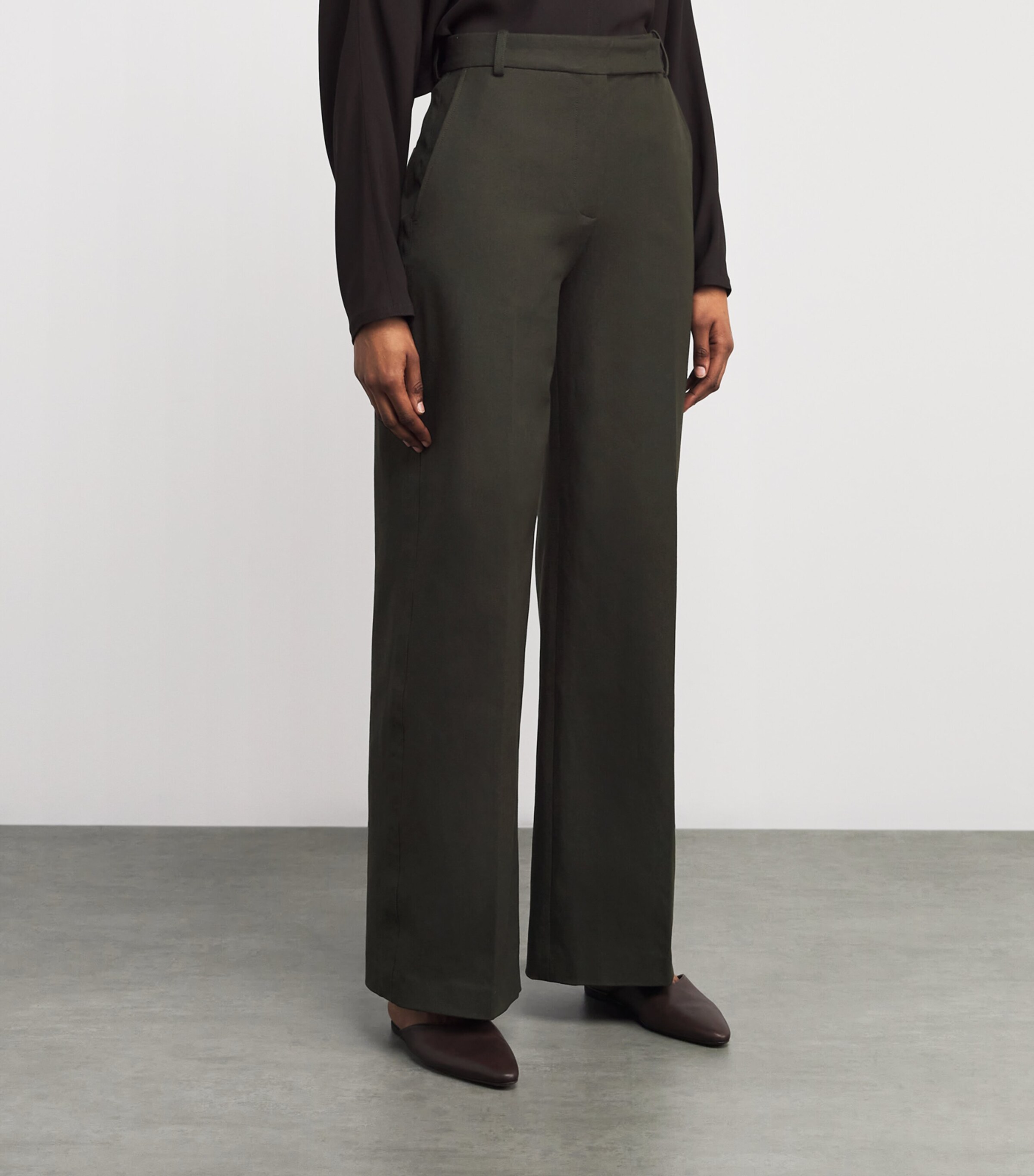 Joseph Womens Gabardine Yukio Wide-Leg Trousers Palm Leaf Image 3