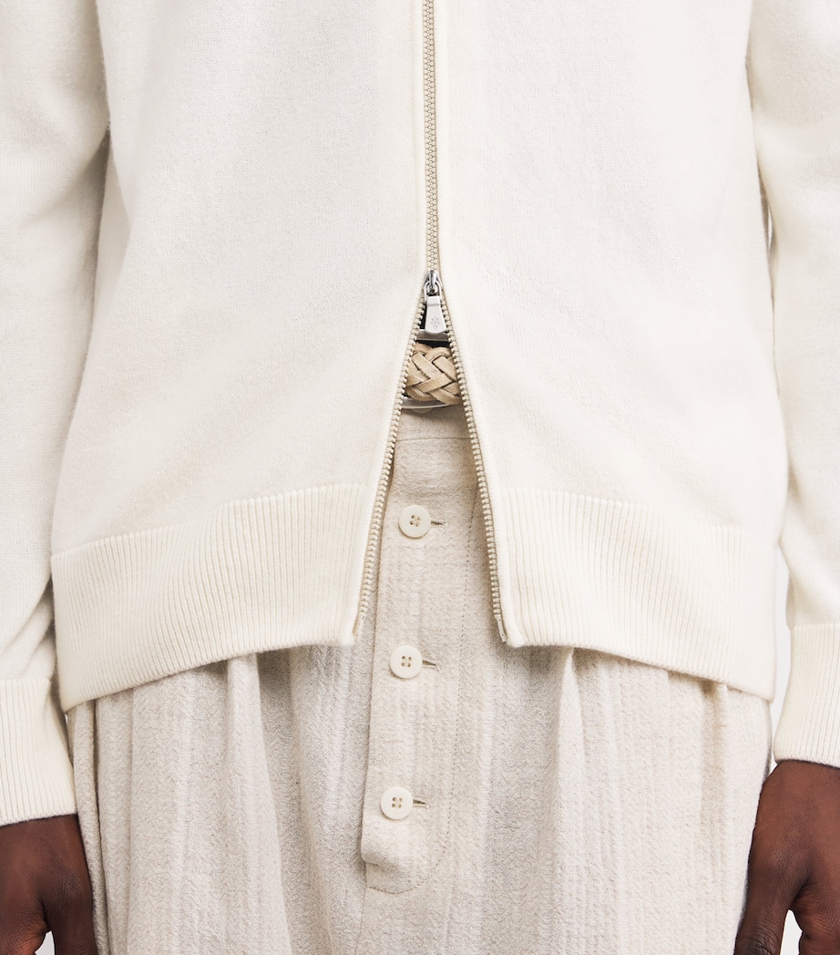 Cashmere Zip-Up Hoodie BIANCO E BEIGE Image 6