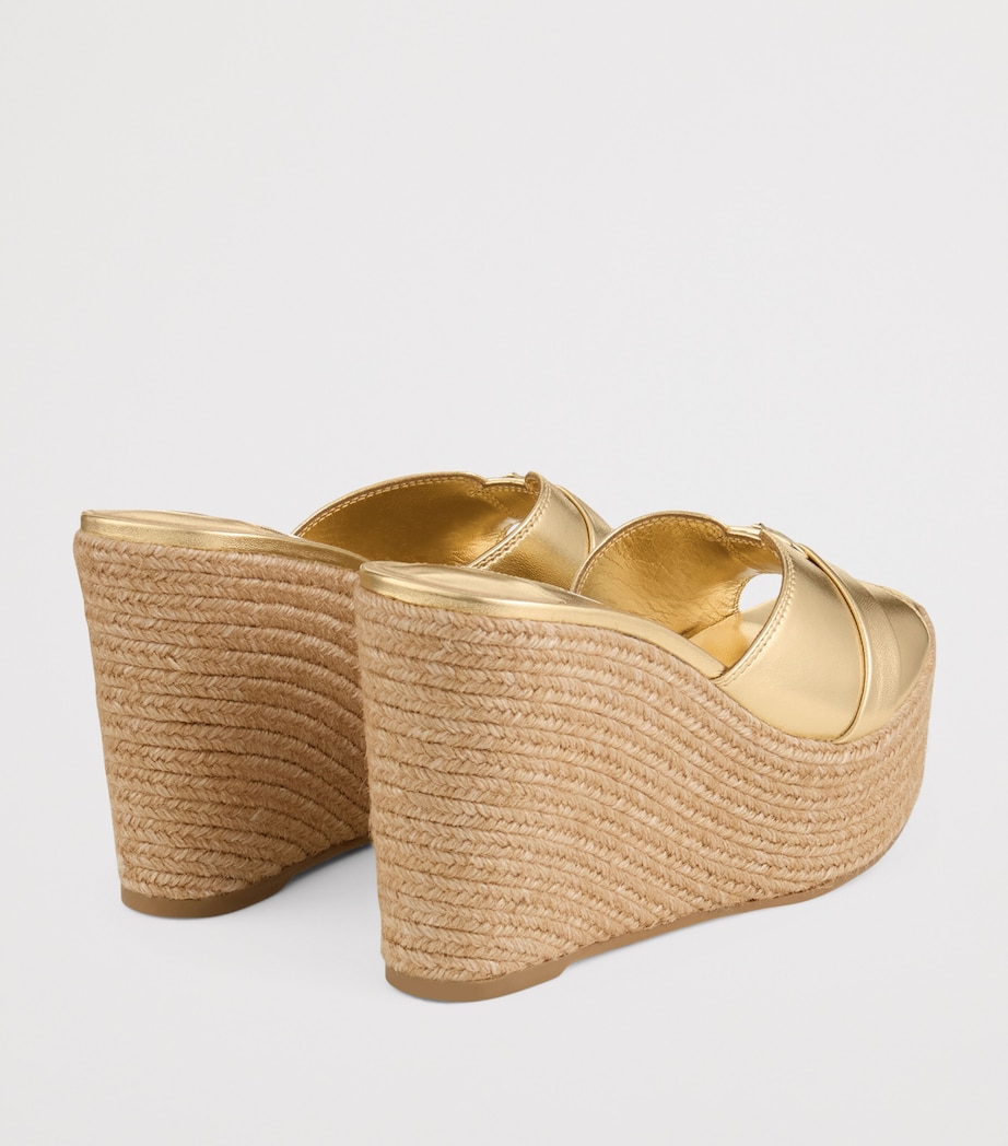 Jimmy Choo Leda 100 Leather Wedge Sandals Gold/gold Image 4