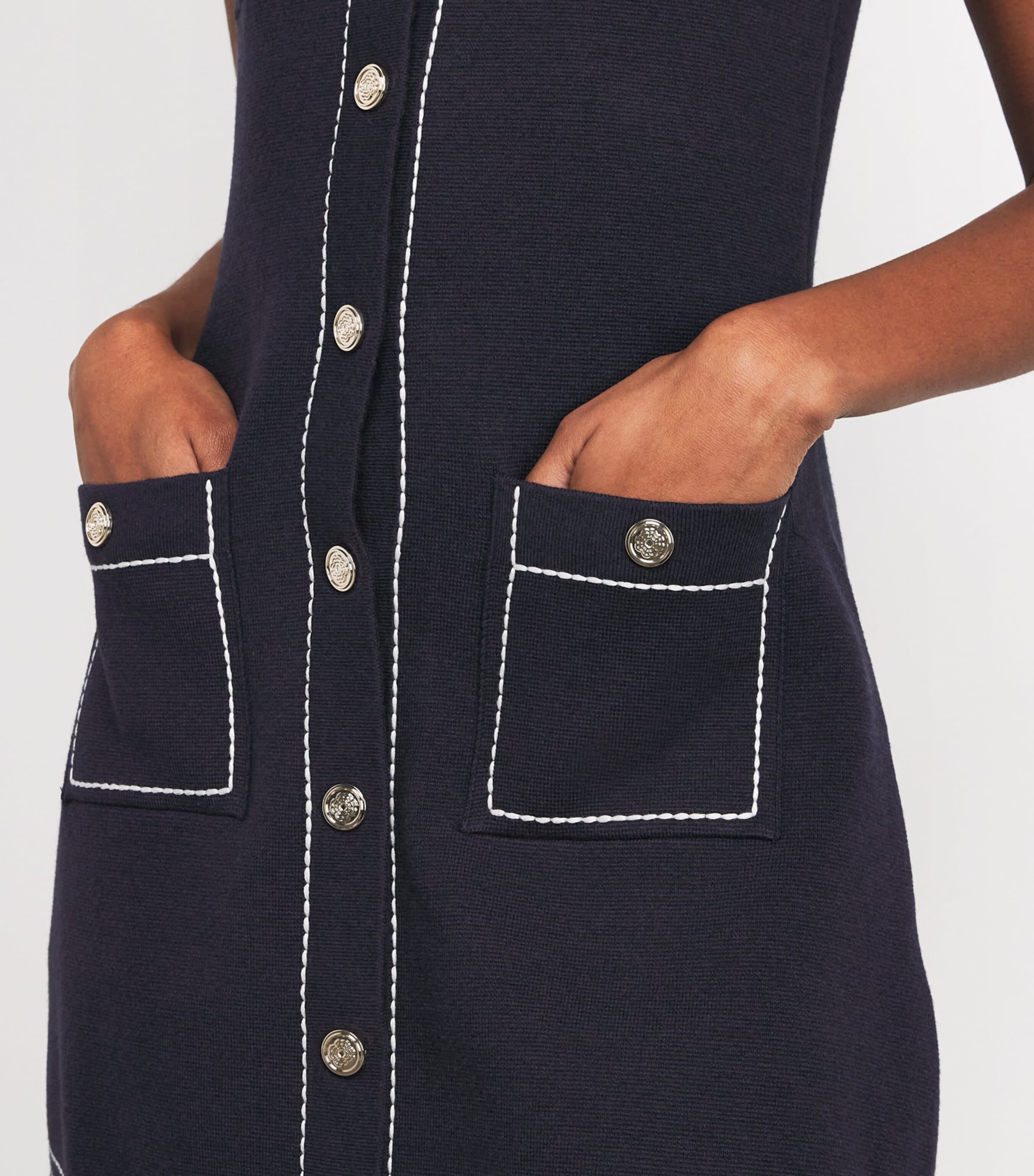 Constrast-Stitch Mini Dress NAVY Image 4
