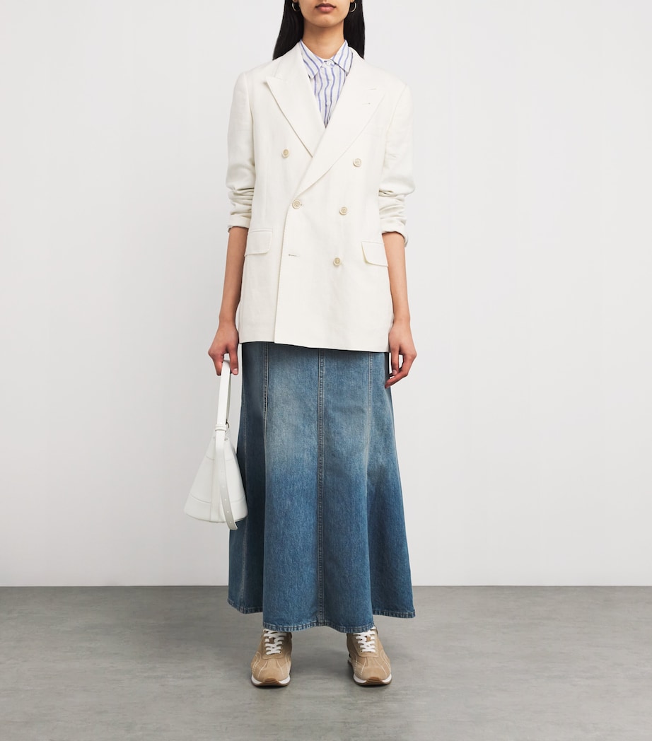 Weekend Max Mara Womens Linen Stripe Shirt Cornflower Blue Image 2