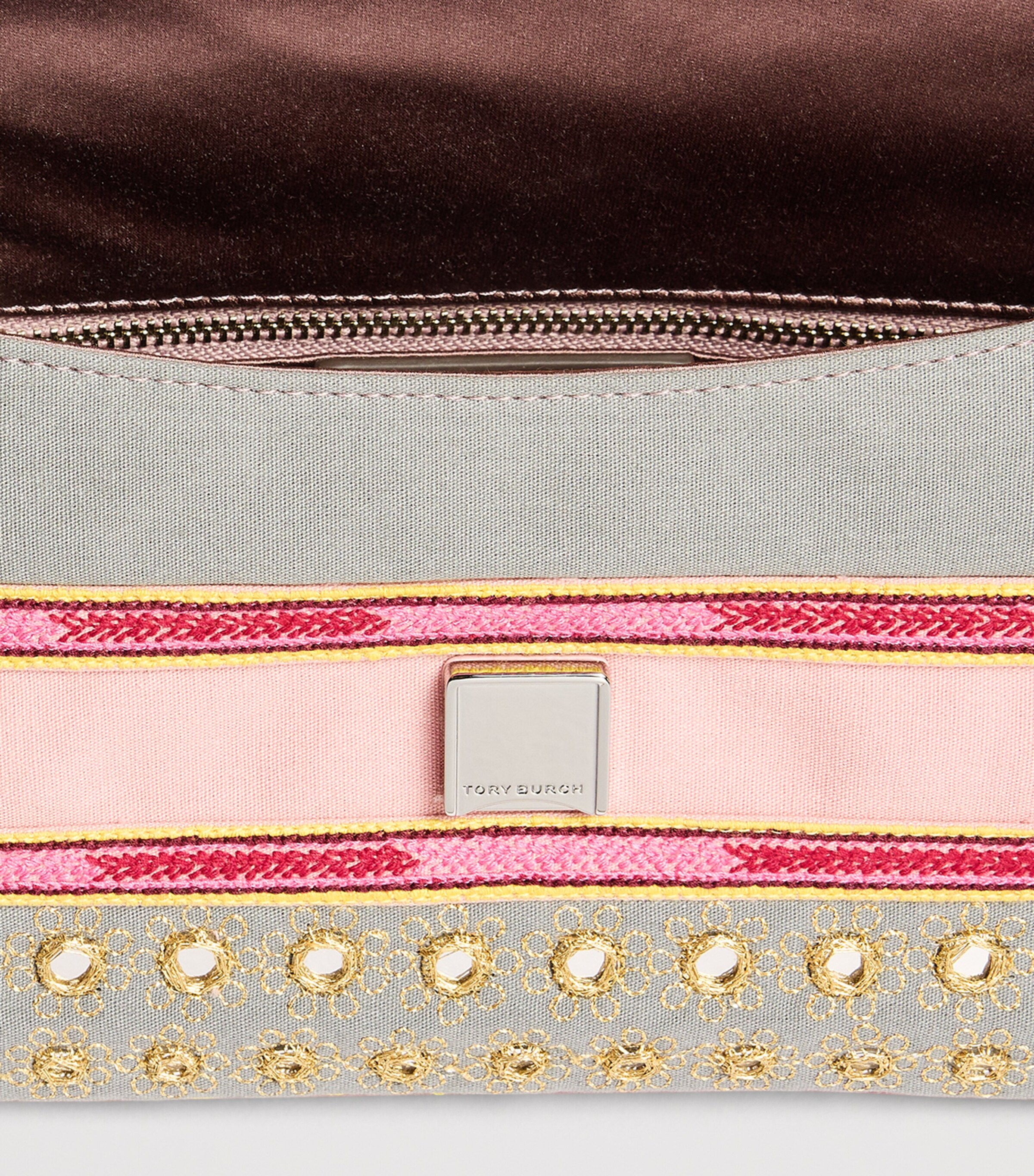 Tory Burch Small Embellished Charlie Shoulder Bag Pink / Gray Image 5
