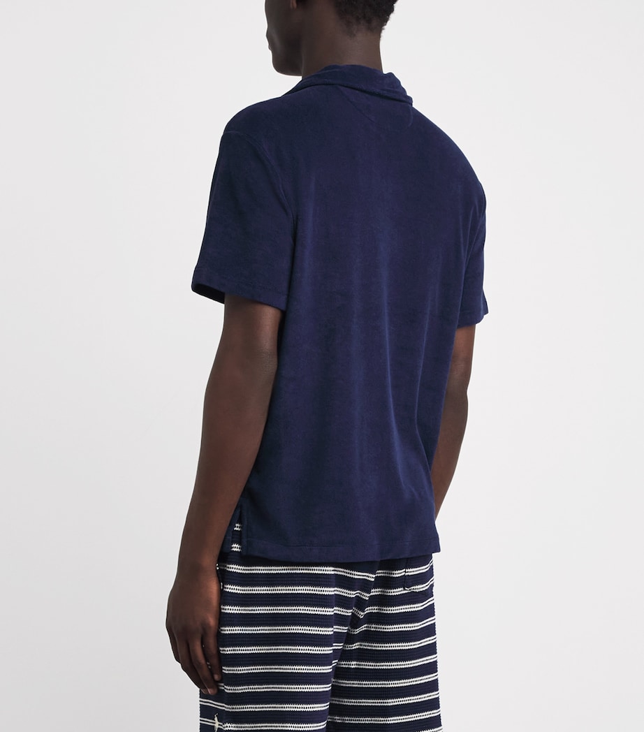 Polo Ralph Lauren Mens Cotton-Blend Terry Short-Sleeve Slim Shirt Newport Navy Image 5