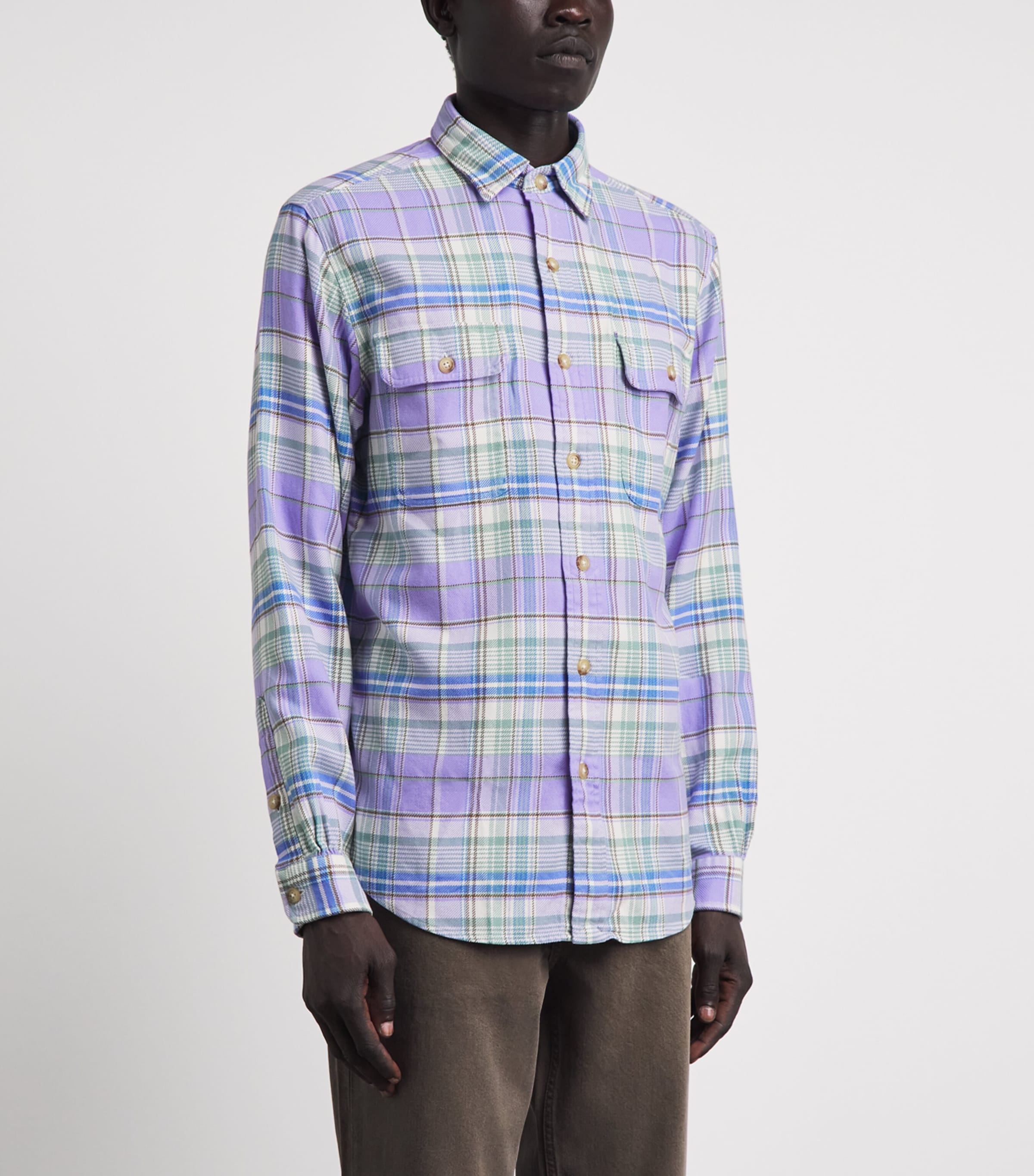 Polo Ralph Lauren Mens Cotton Flannel Check Shirt Lavnder Grn Mlt Image 4
