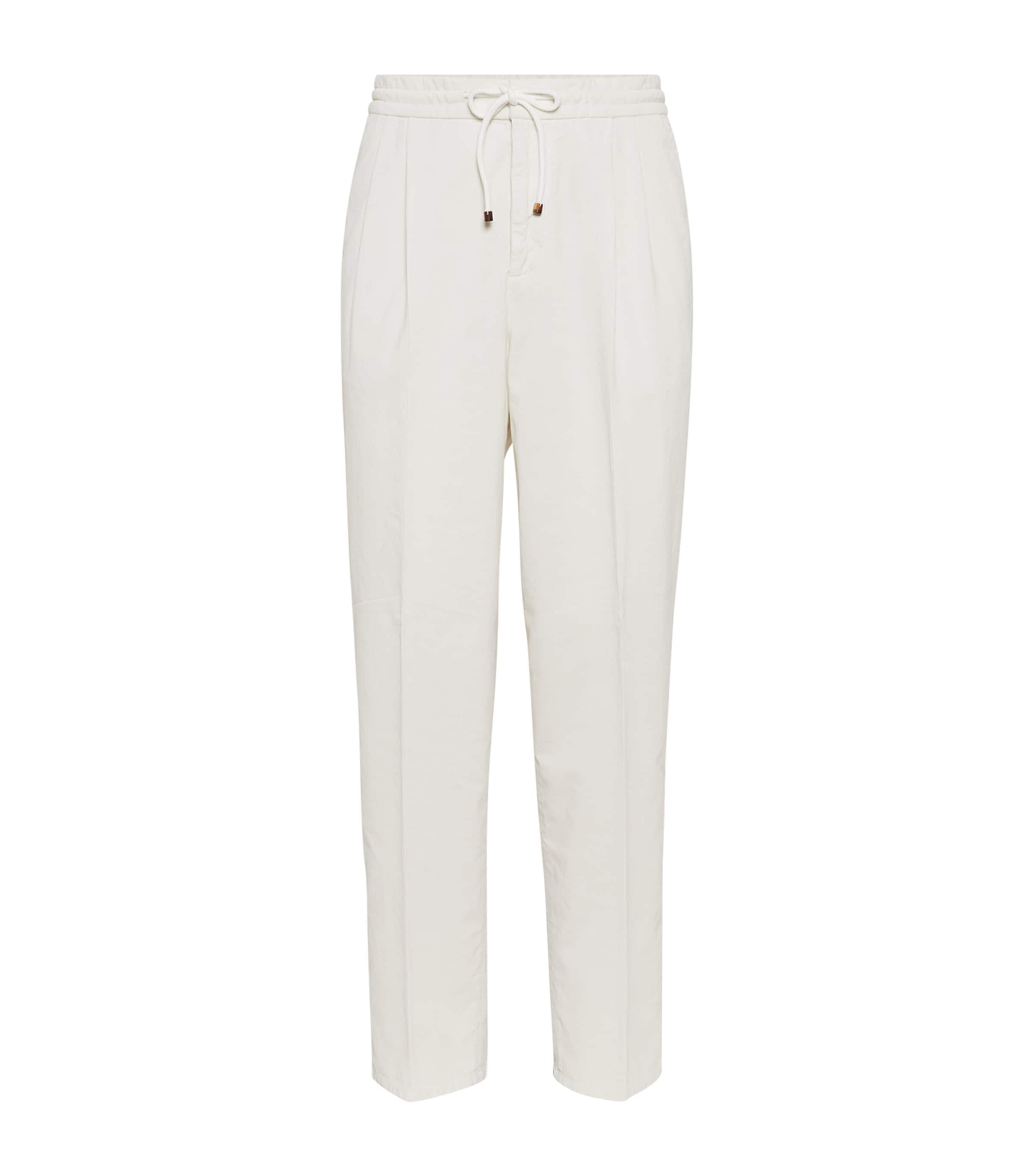 Brunello Cucinelli Corduroy Drawstring Leisure Fit Trousers In White