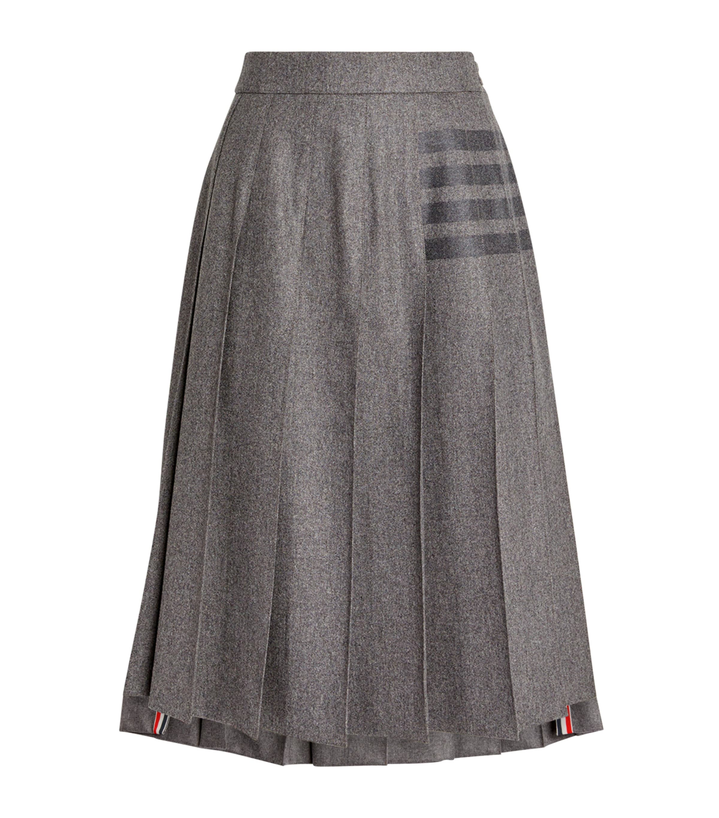 Shop Thom Browne 4-bar Pleated Midi Skirt In Grey