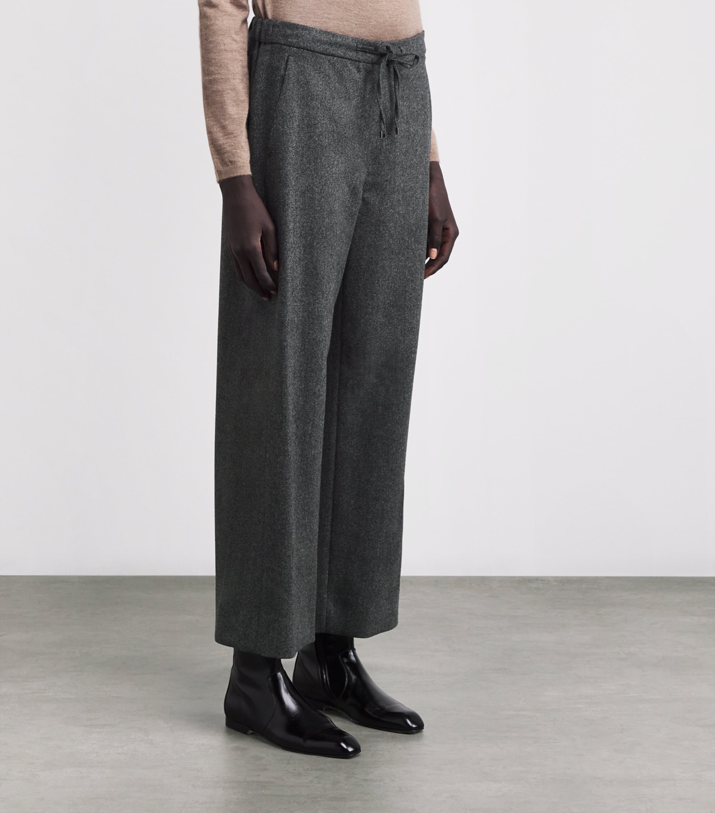 Wool-Cashmere Drawstring Trousers BLACK Image 3