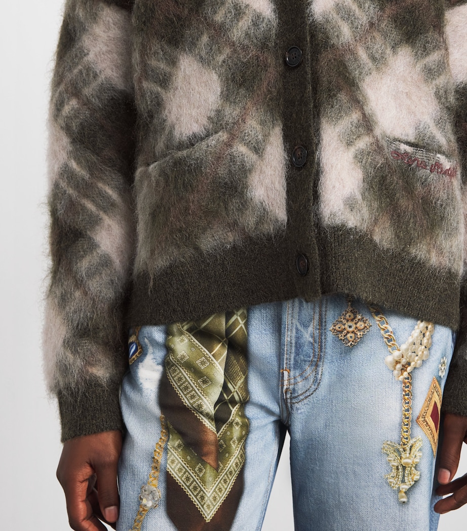 Acne Studios Womens Argyle V-Neck Knit Cardigan Olive Green/multi Image 3