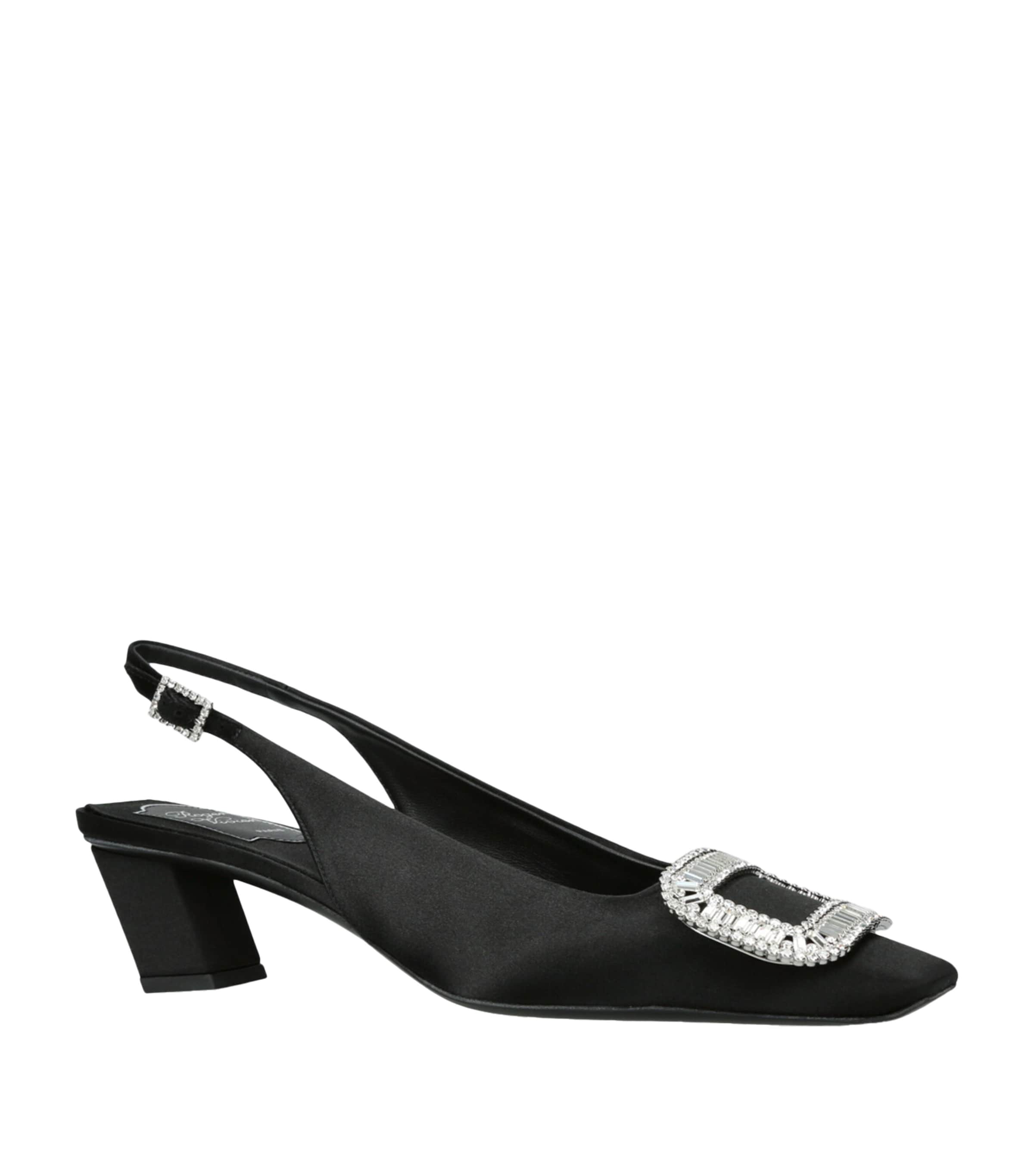 Roger Vivier Satin Pilgrim Slingback Pumps 45 In Black